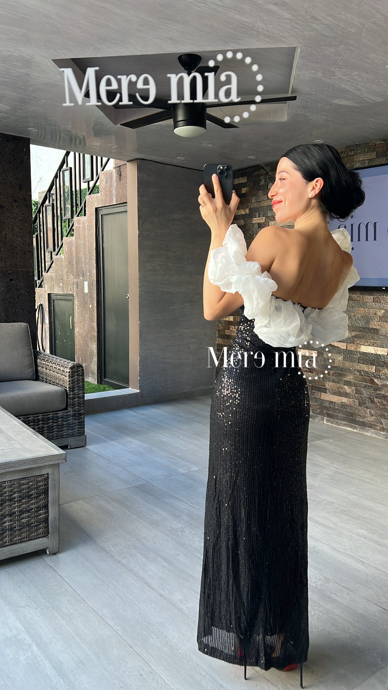 Vestido negro scrunchie blanca