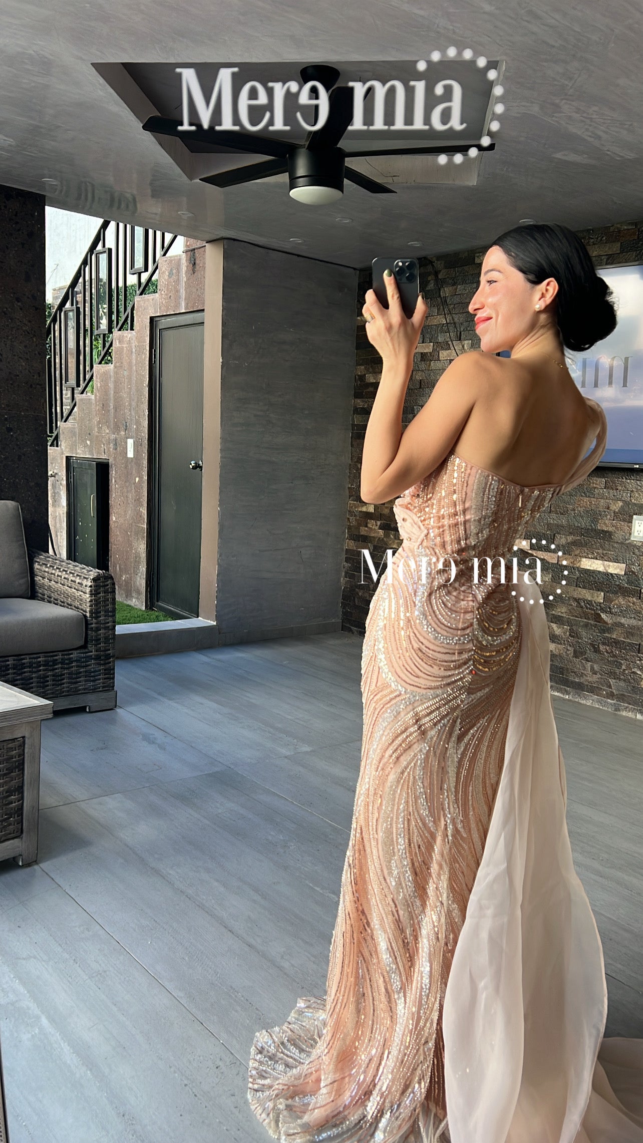 Vestido melón tul hombro