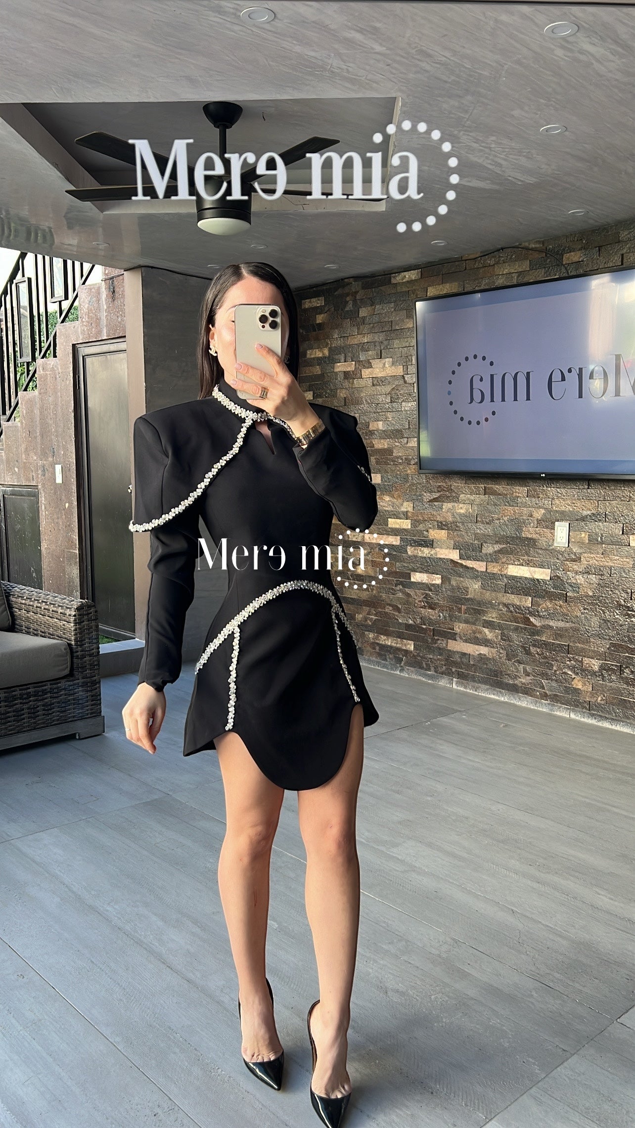 Vestido negro corto plata