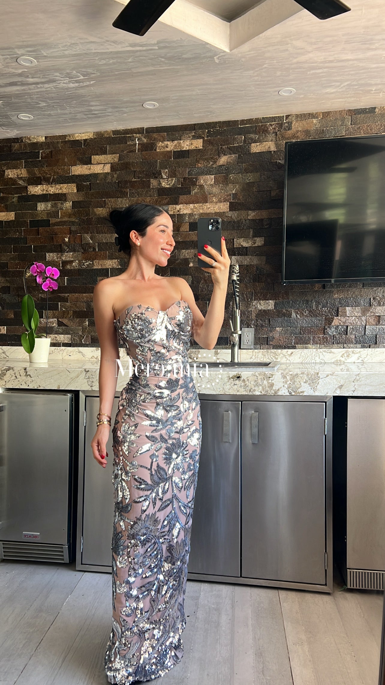 Vestido plata ramas