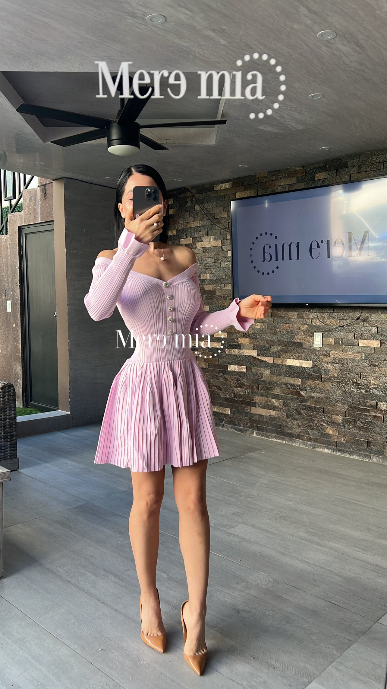 Vestido rosa rayado olanes