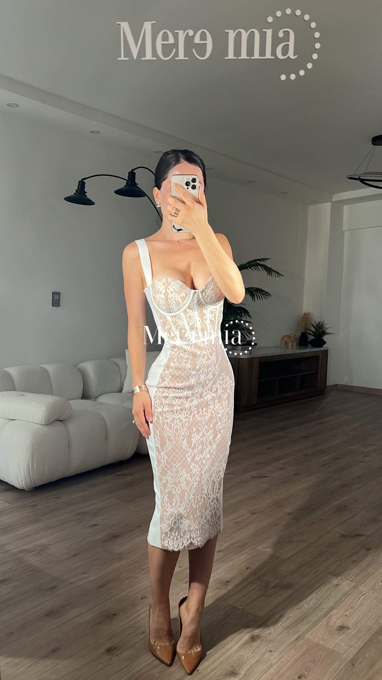 Vestido encaje nude blanco