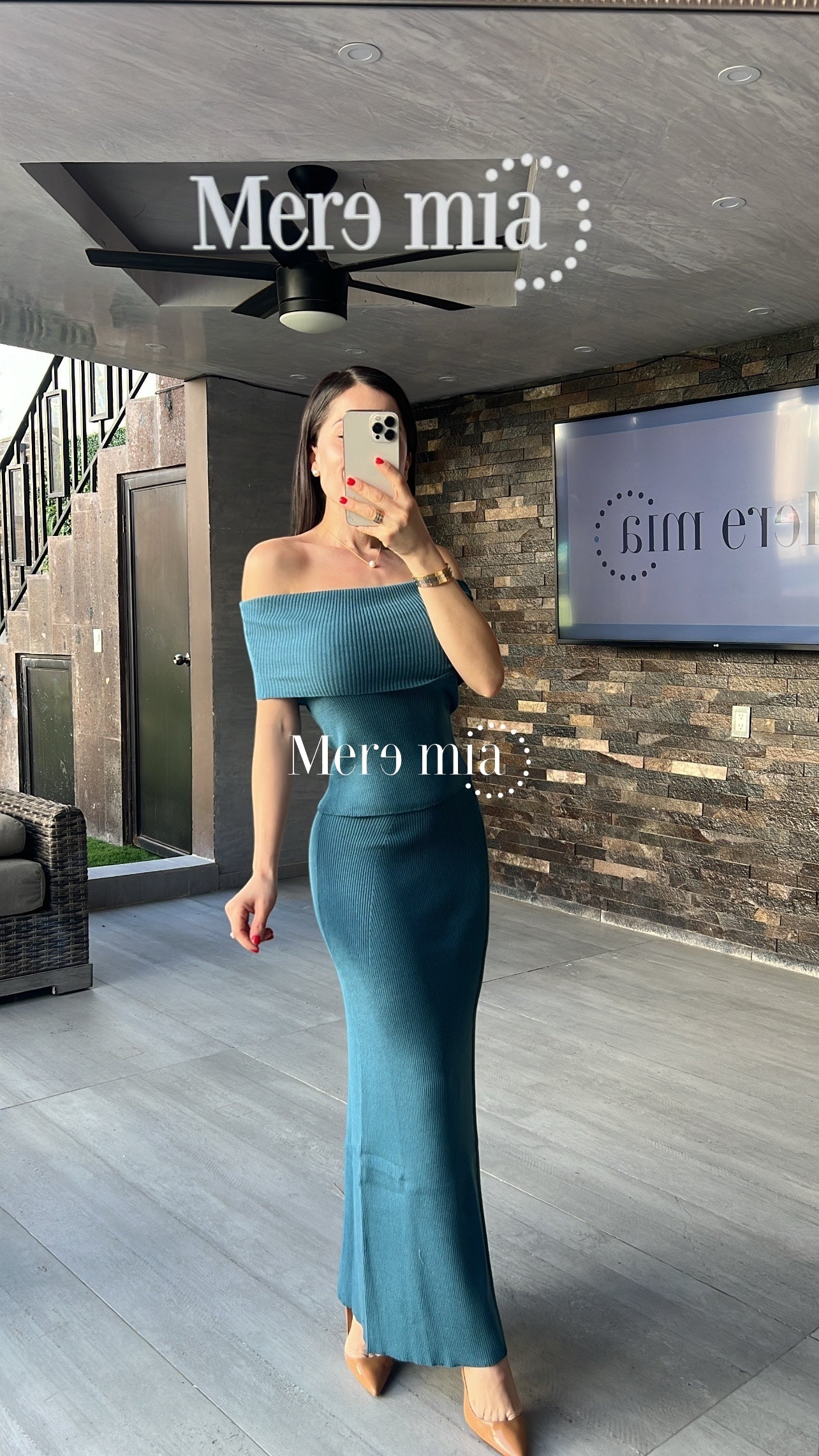 Conjunto azul olan liso hombros