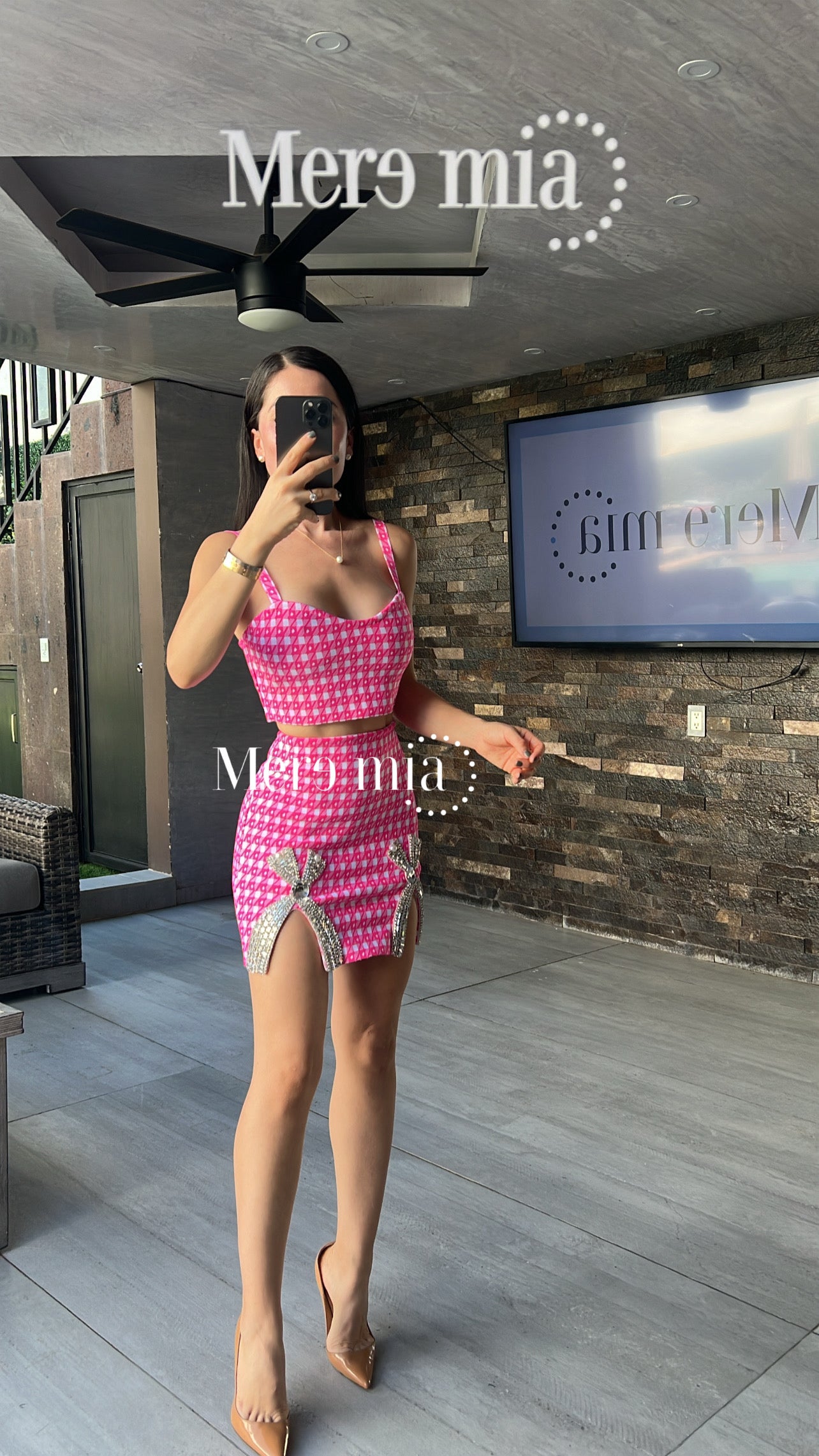 Conjunto rosa cuadros