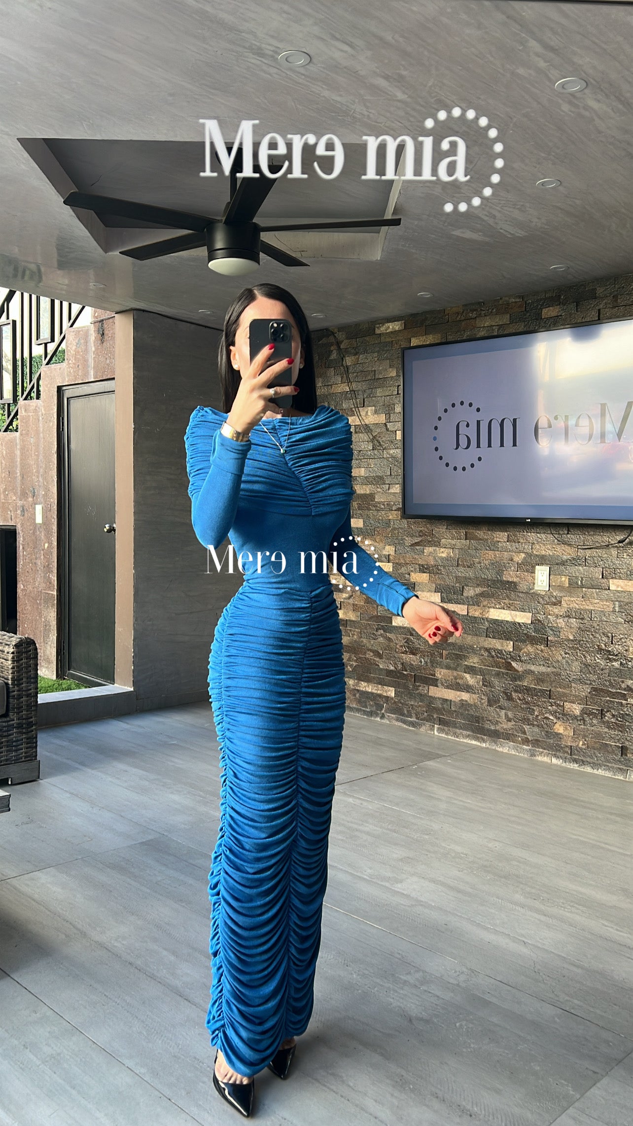 Vestido hombros olan plisado ml