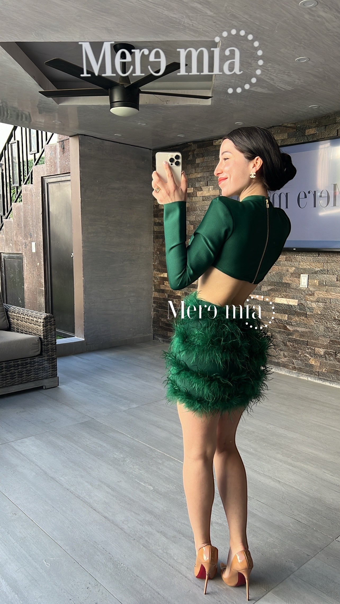 Conjunto verde plumas