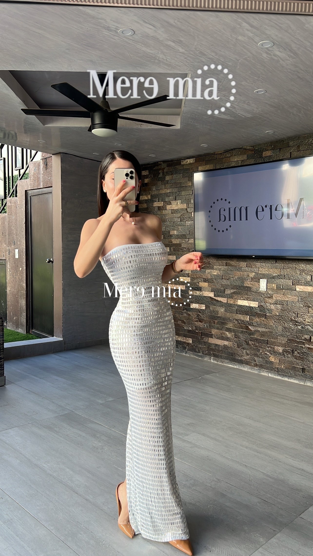 Vestido plata rect largo