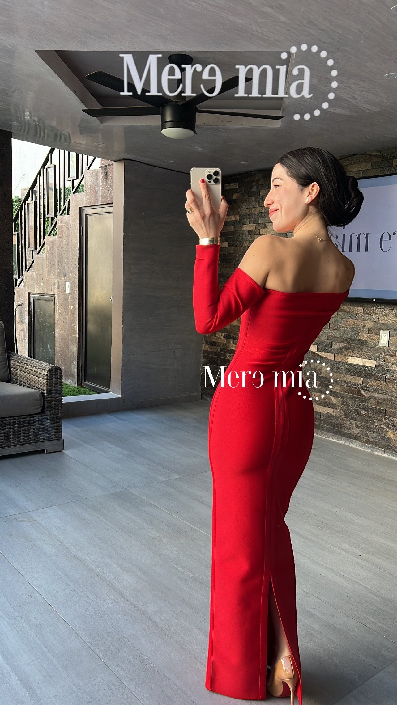 Vestido rojo ml liso largo