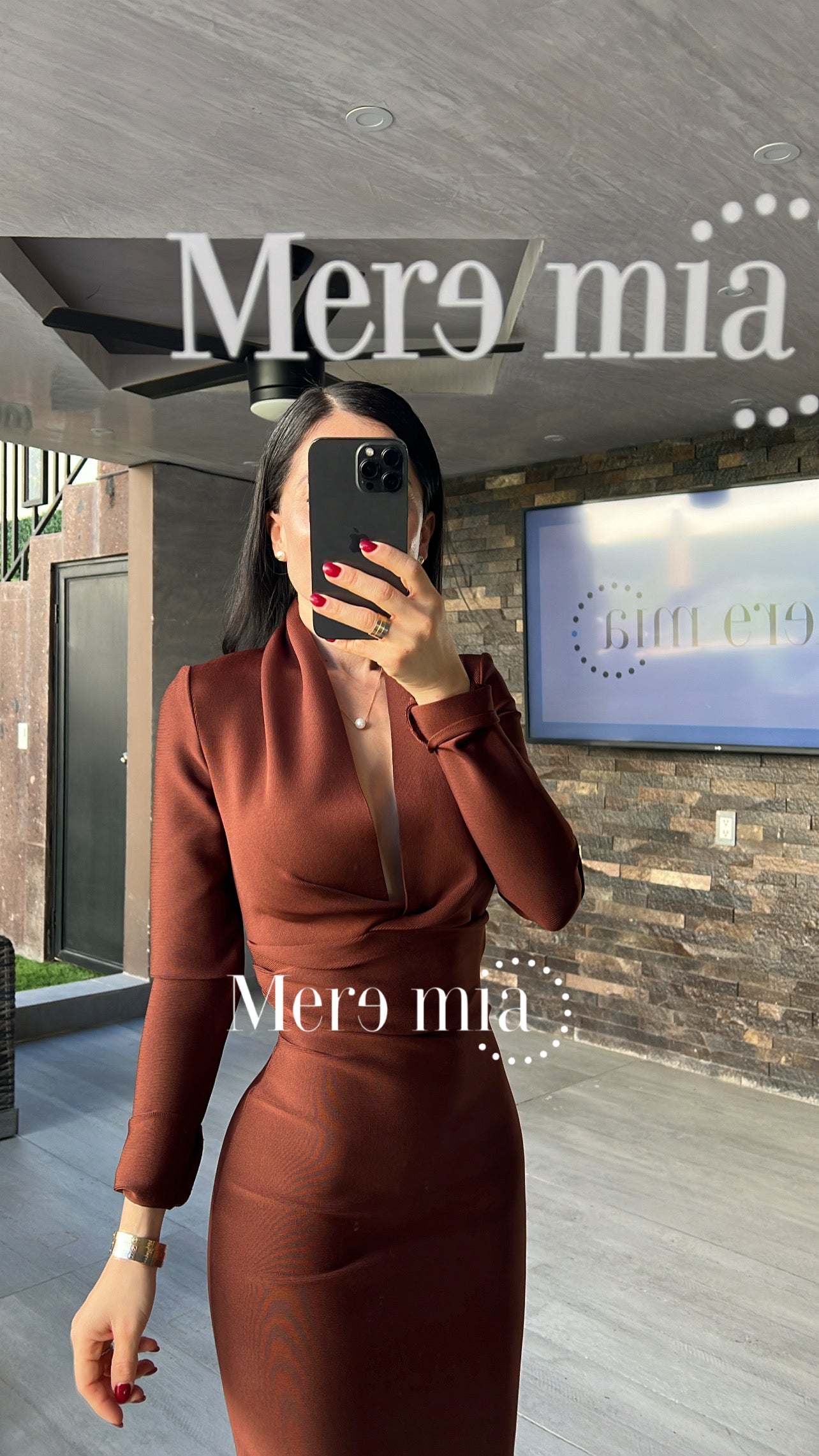 Vestido café manga larga