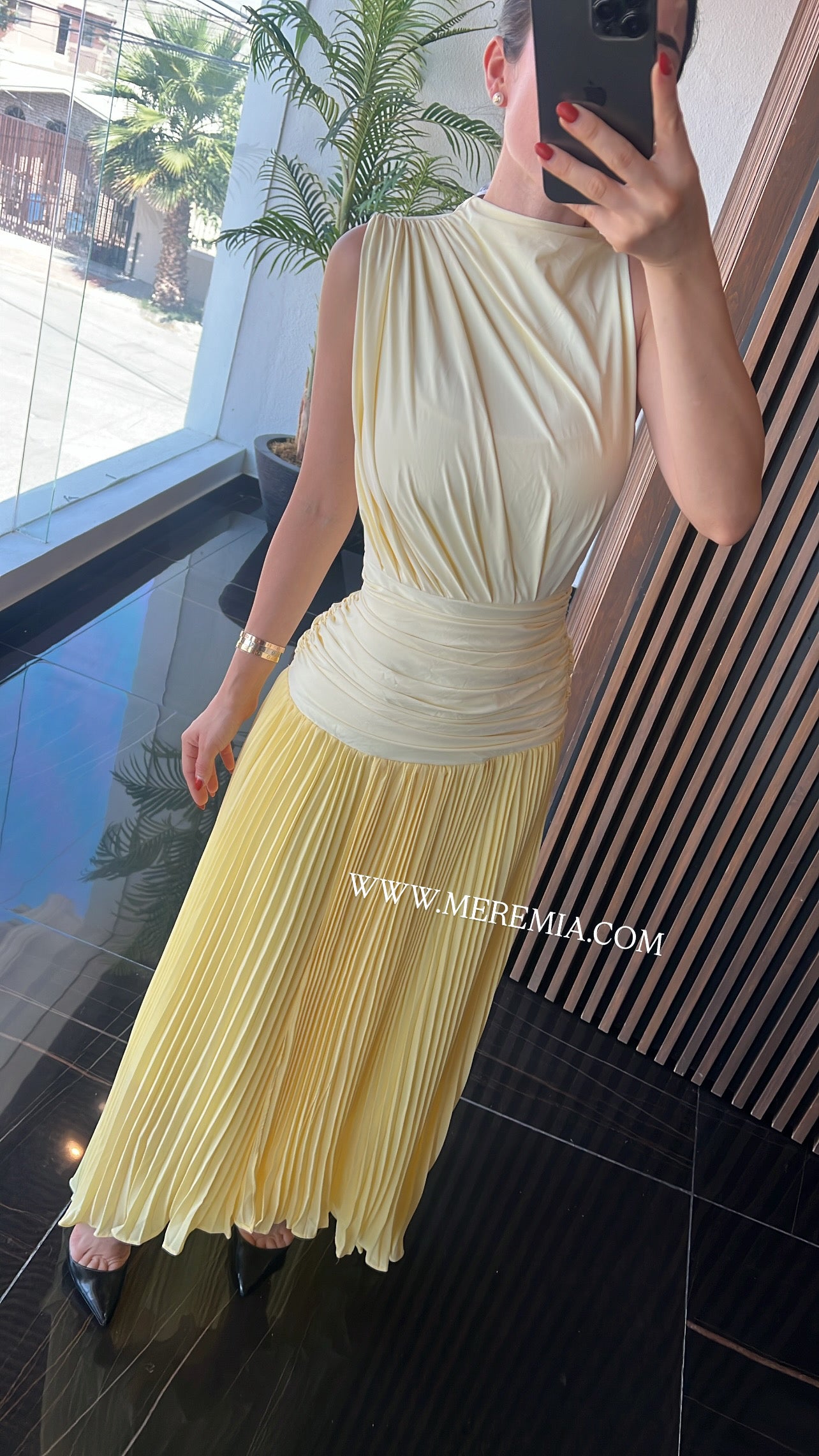 Vestido drapeado plisado cint