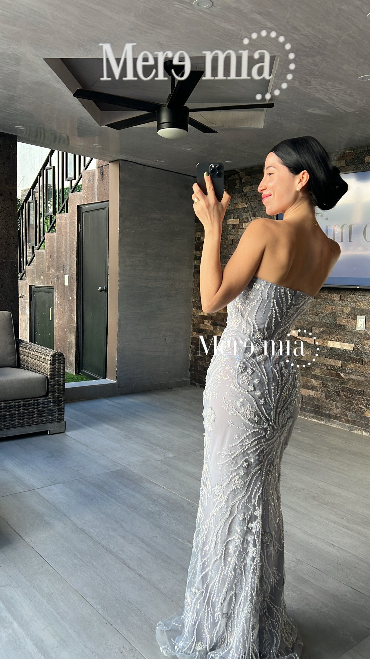 Vestido plata escote malla lent