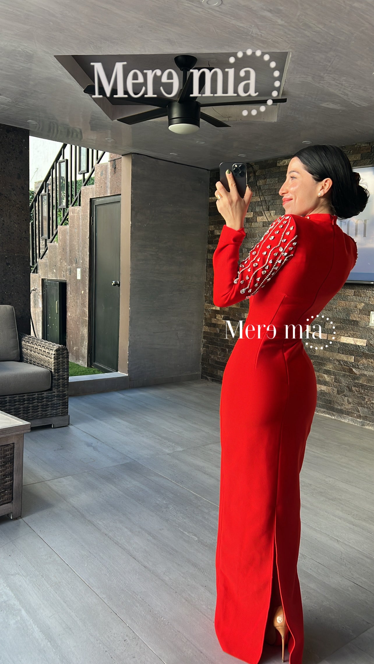 Vestido rojo gotas cristales