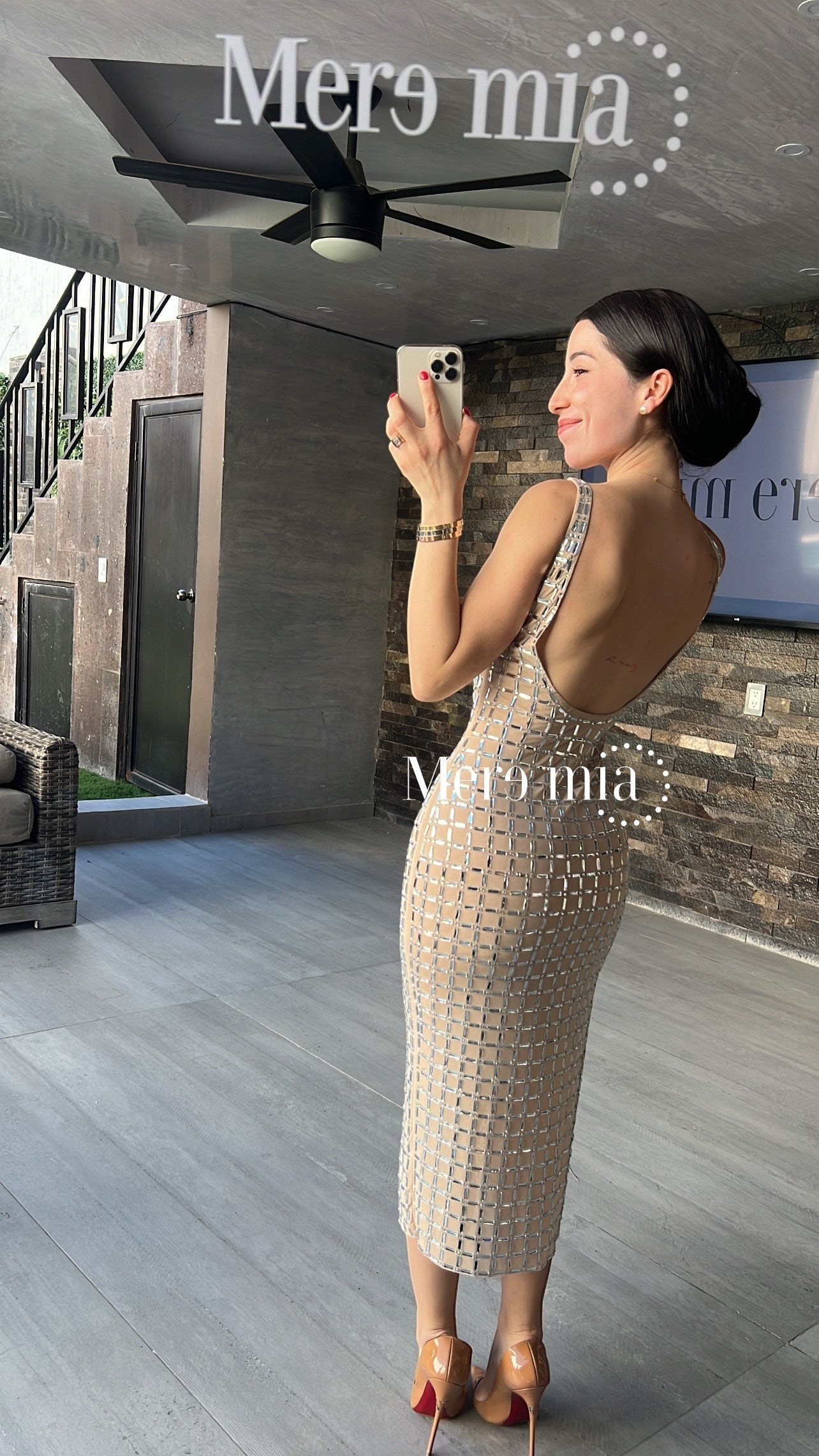 Vestido tinto apl cuadros plata