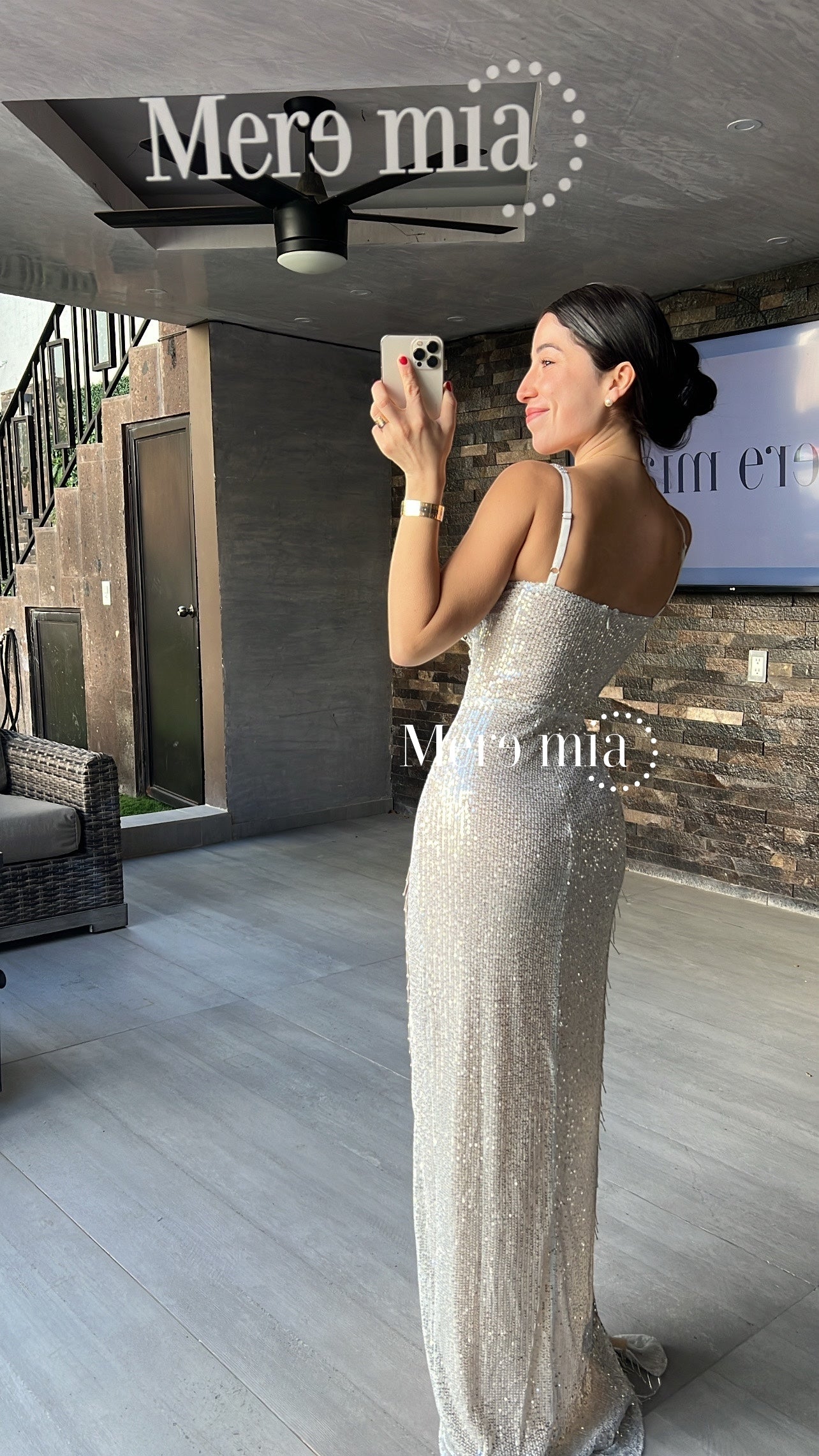 Vestido plateado largo abert