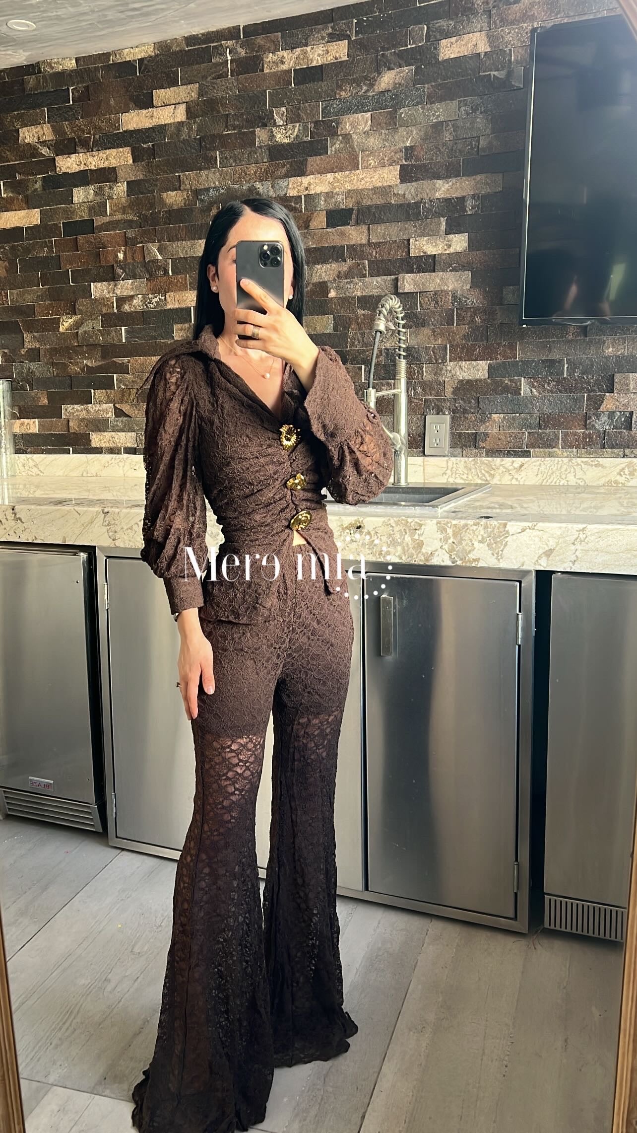 Conjunto encaje pantalón cuello