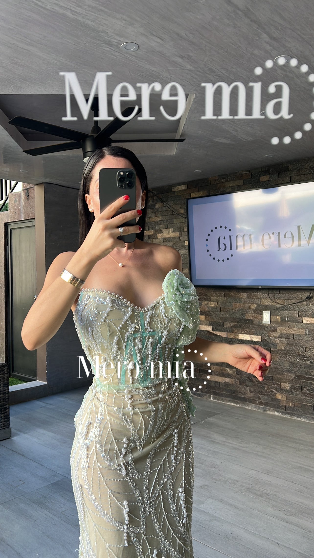 Vestido verde plata largo