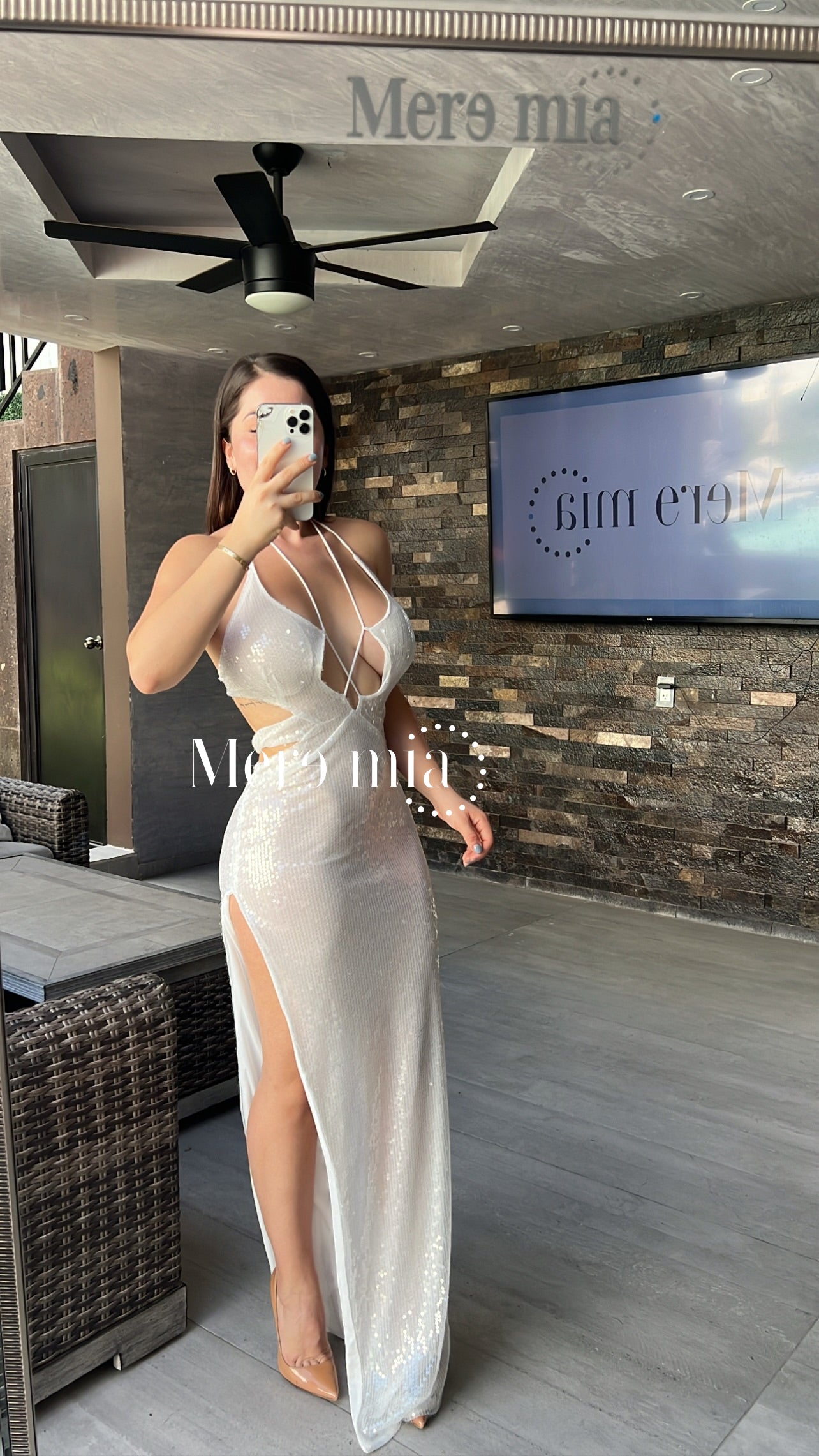 Vestido largo lentejuela blanco