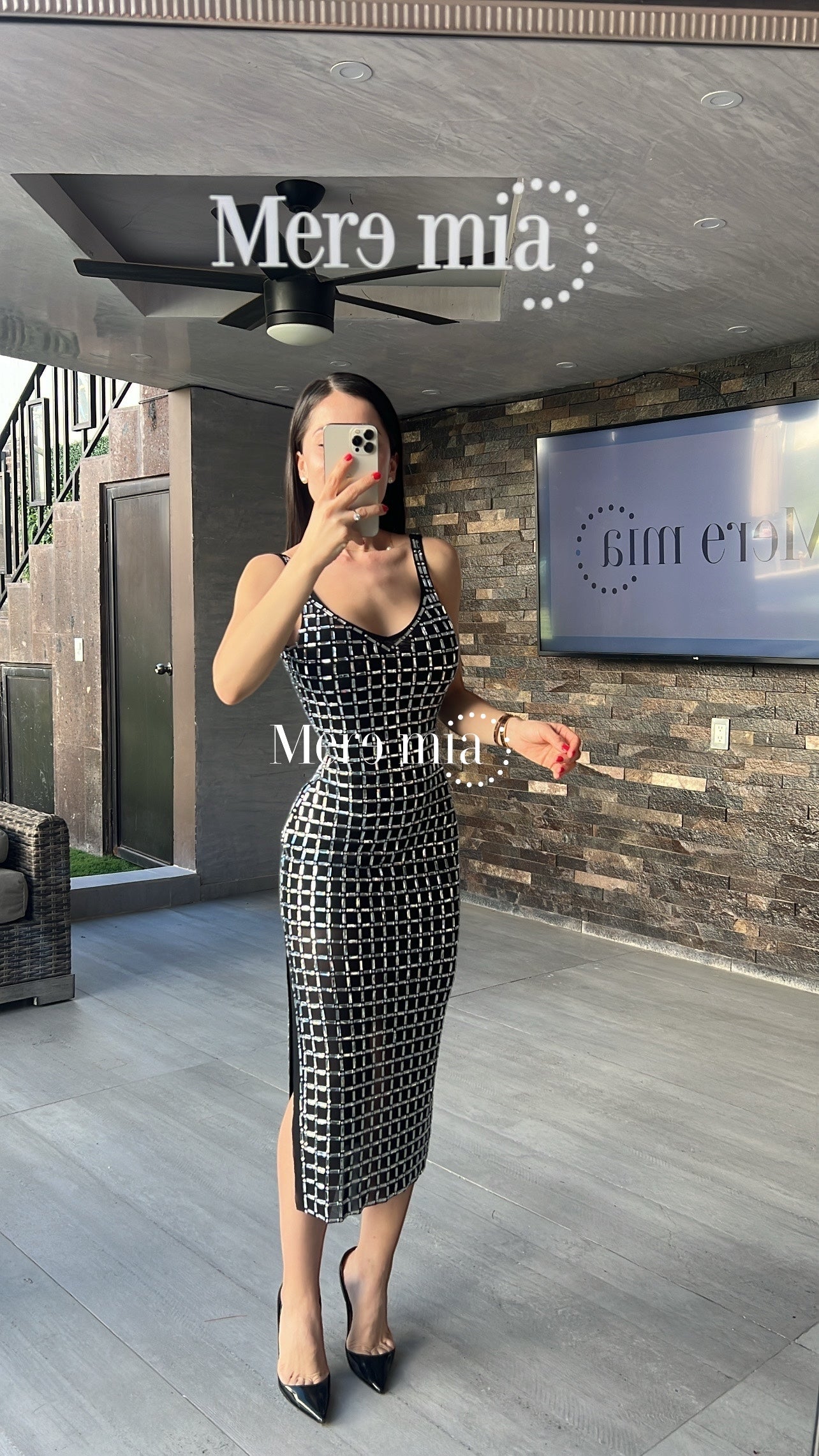 Vestido tinto apl cuadros plata