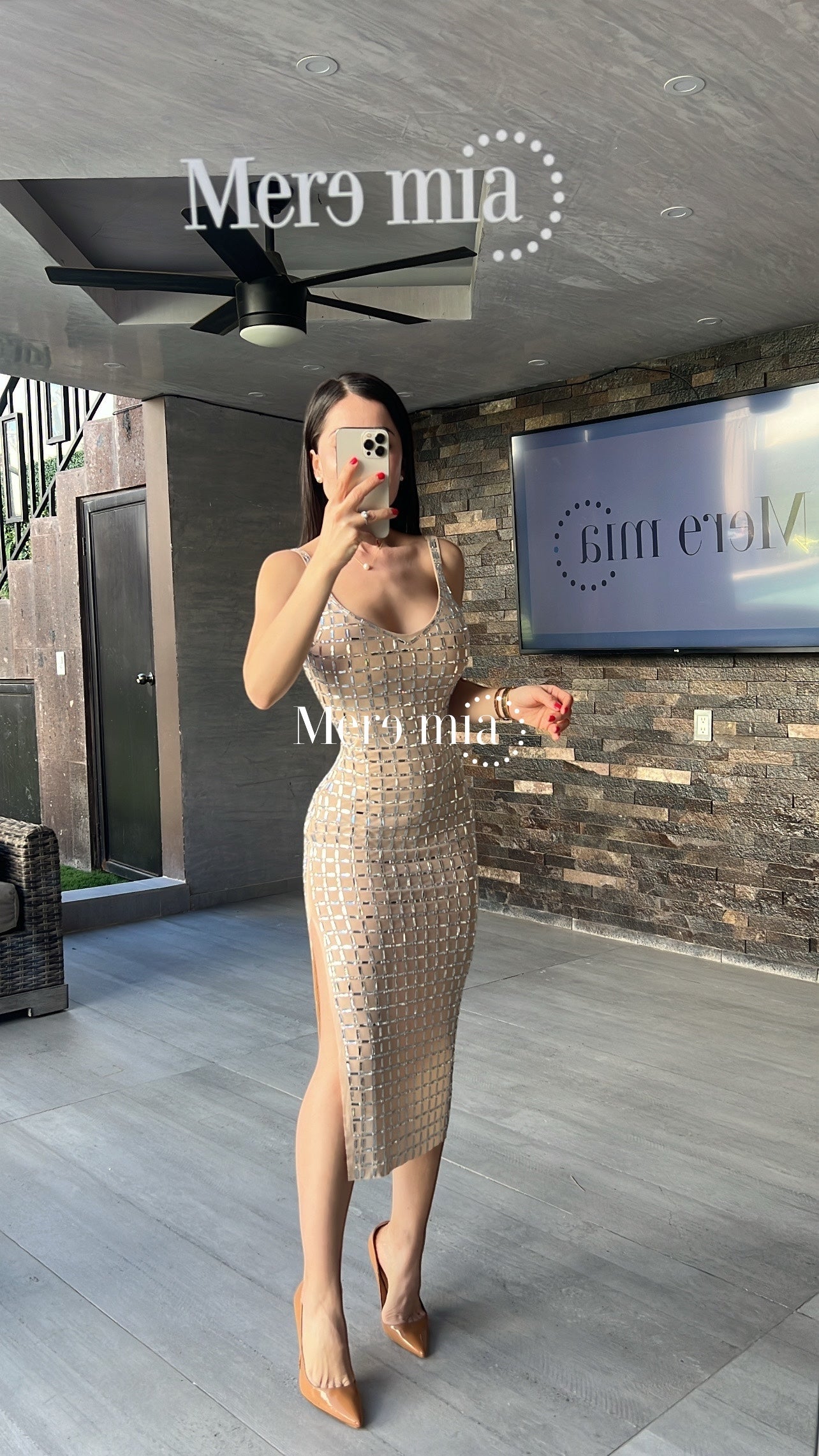Vestido tinto apl cuadros plata