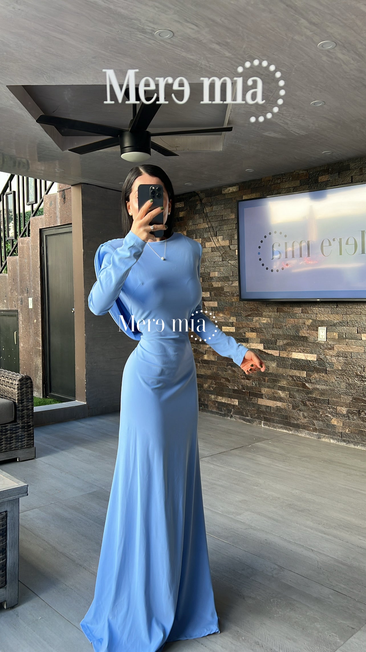 Vestido azul espalda olan