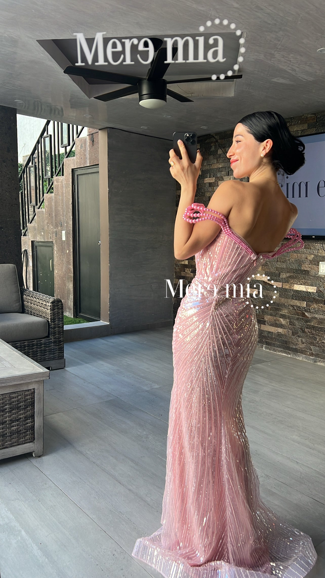 Vestido rosa perlas