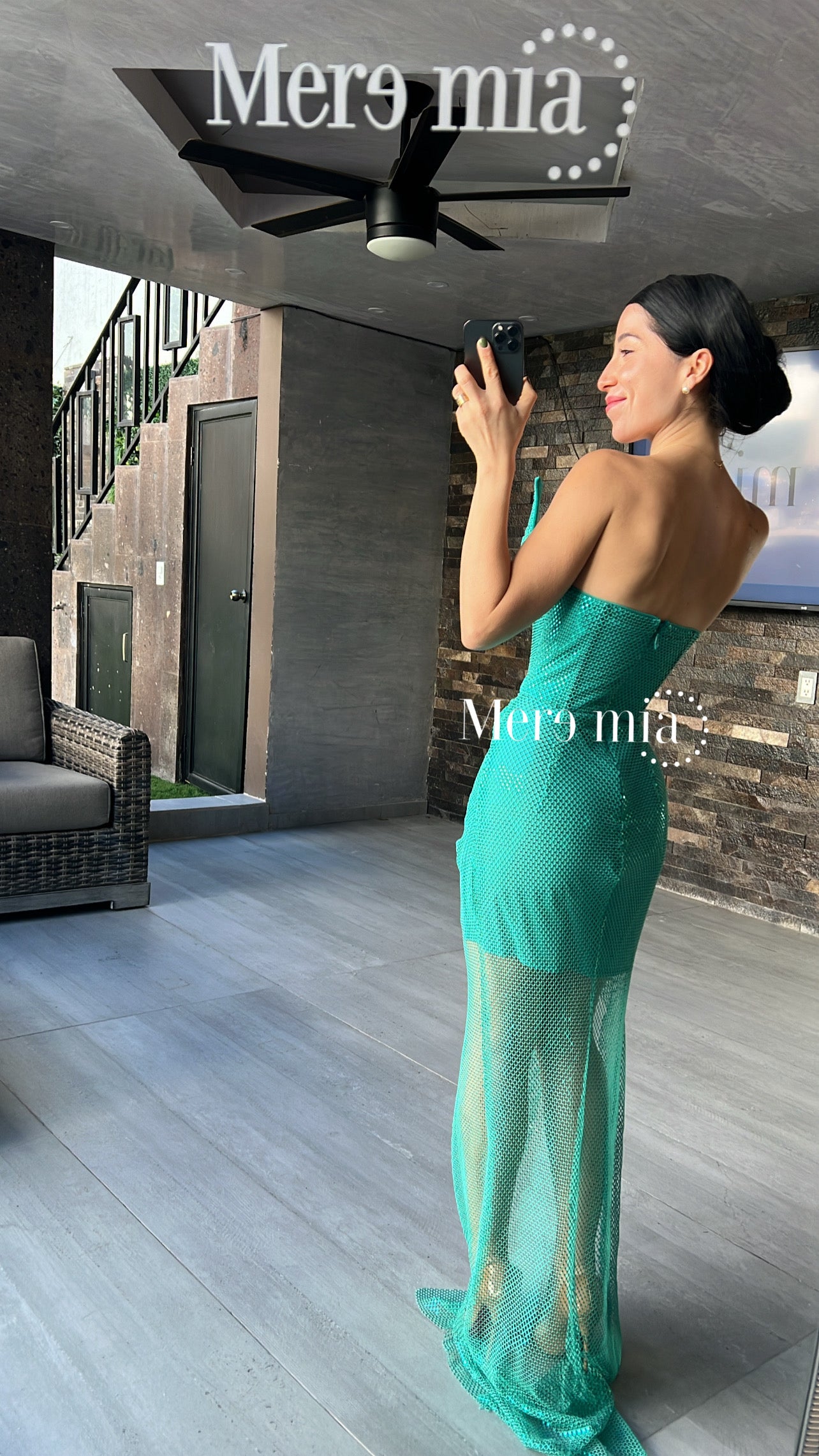 Vestido puntos malla turq