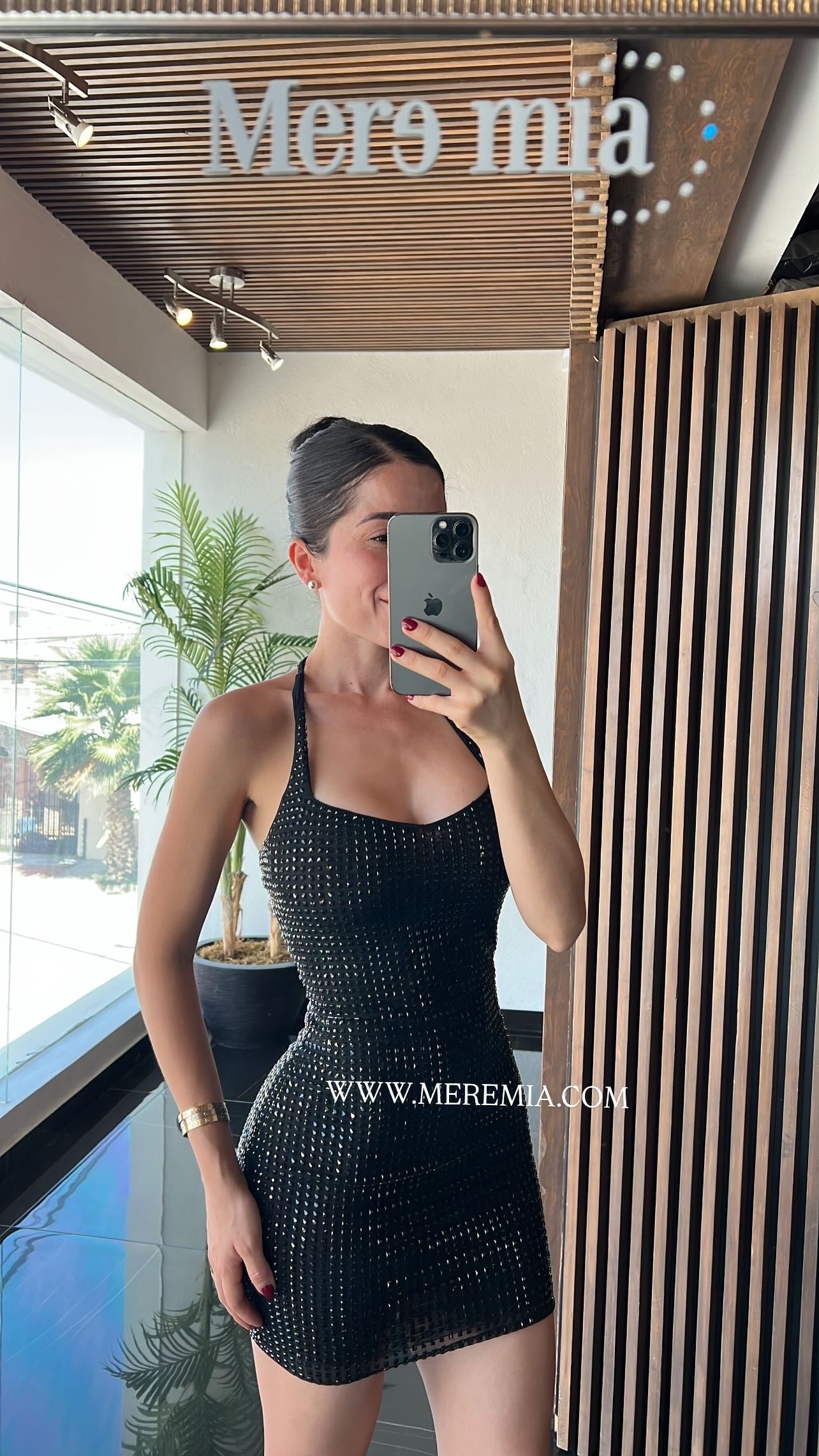 Vestido corto cuadros plata halter