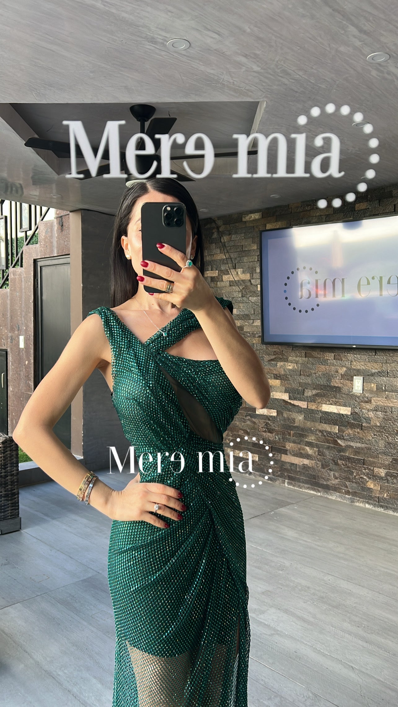 Vestido verde puntos malla