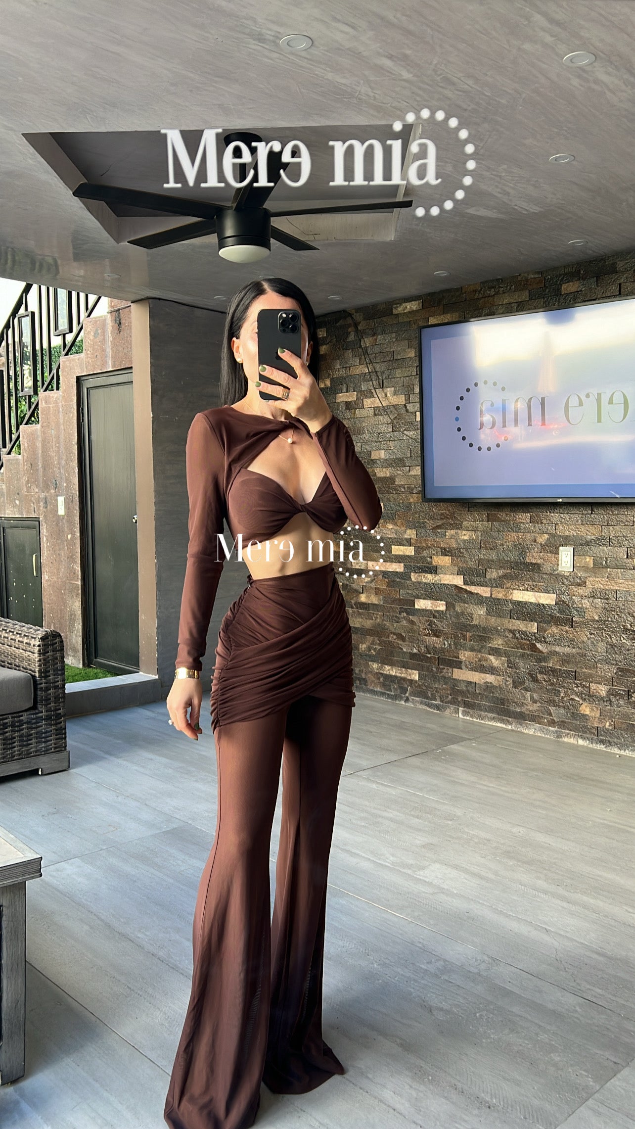 Conjunto cafe plisado pan