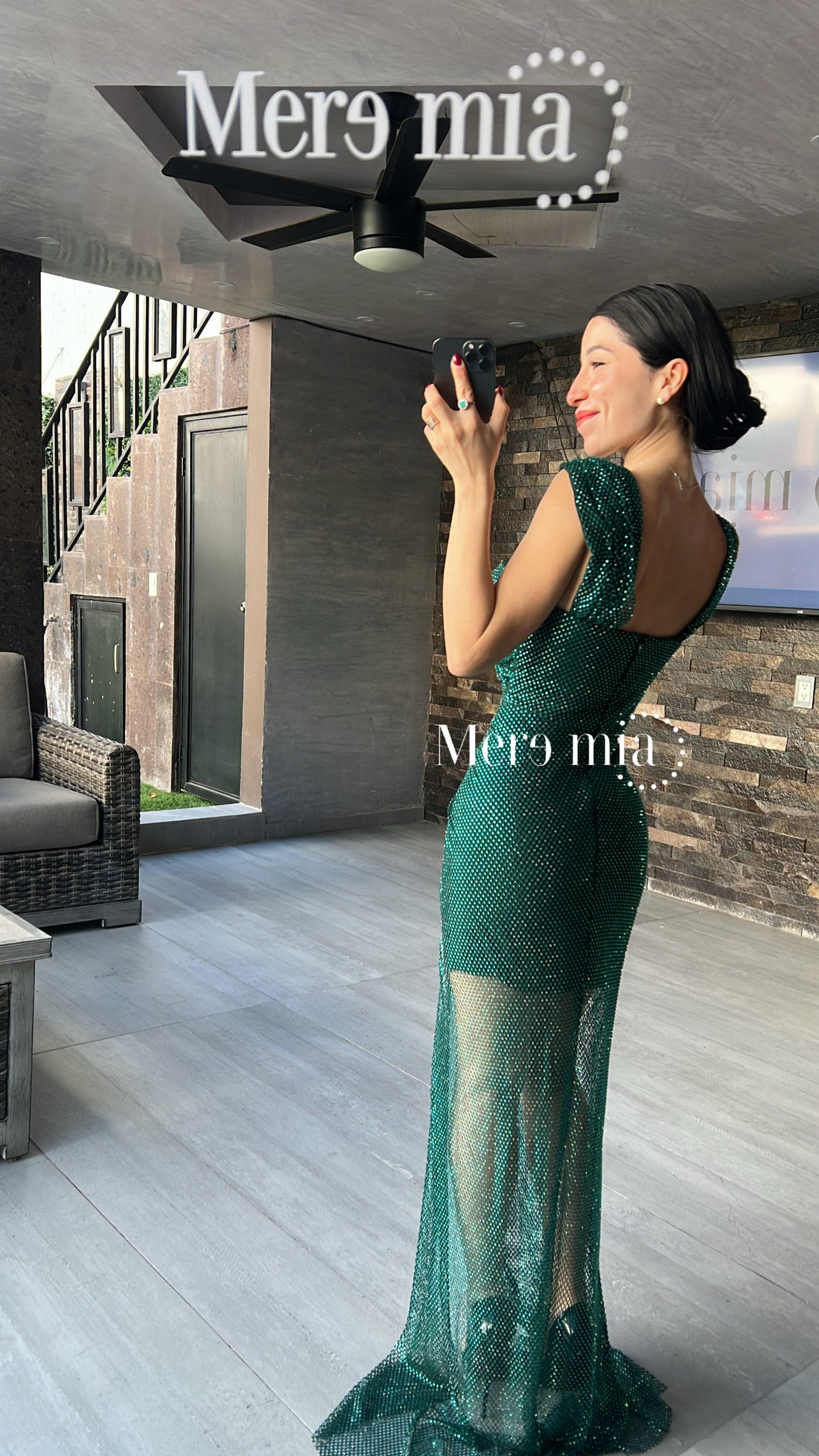 Vestido verde puntos malla