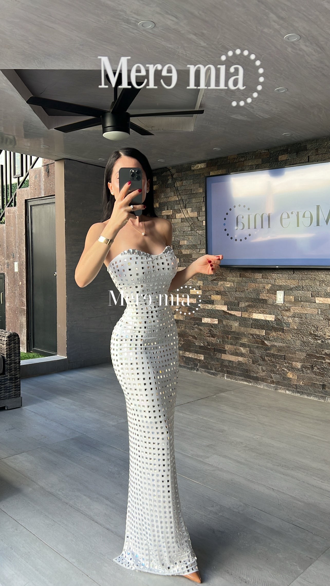 Vestido blanco cuadro plata