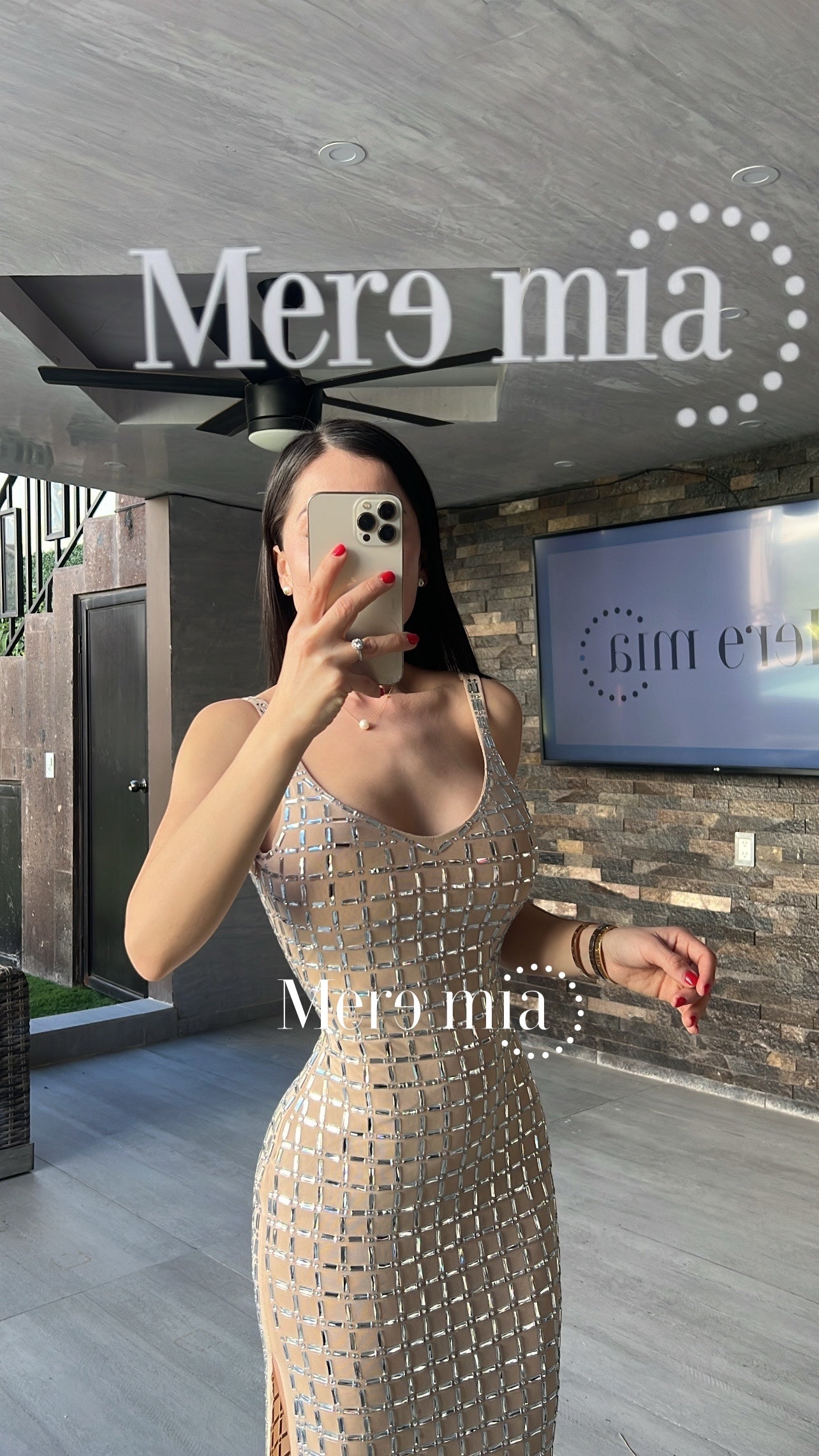 Vestido tinto apl cuadros plata