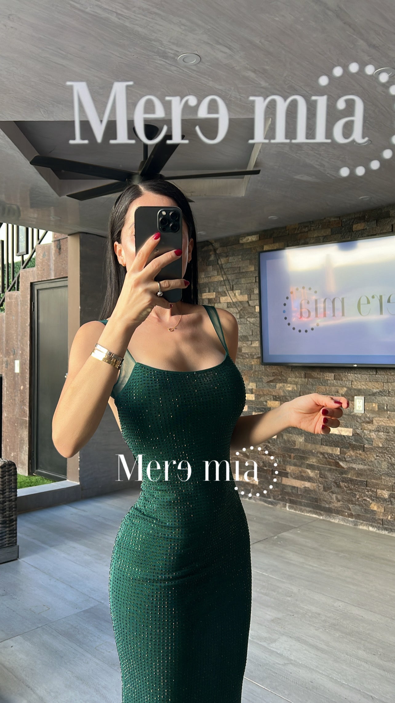 Vestido verde puntos malla