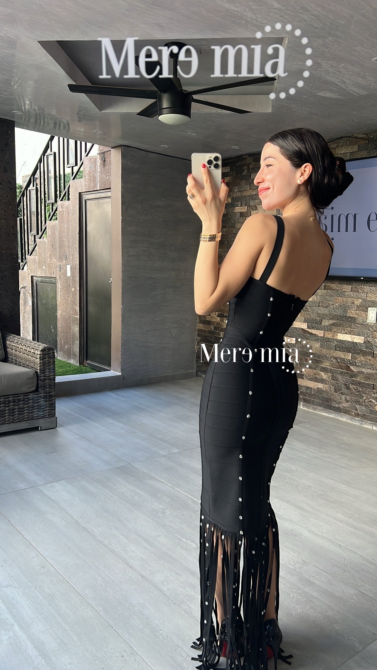 Vestido negro barbas apl circ