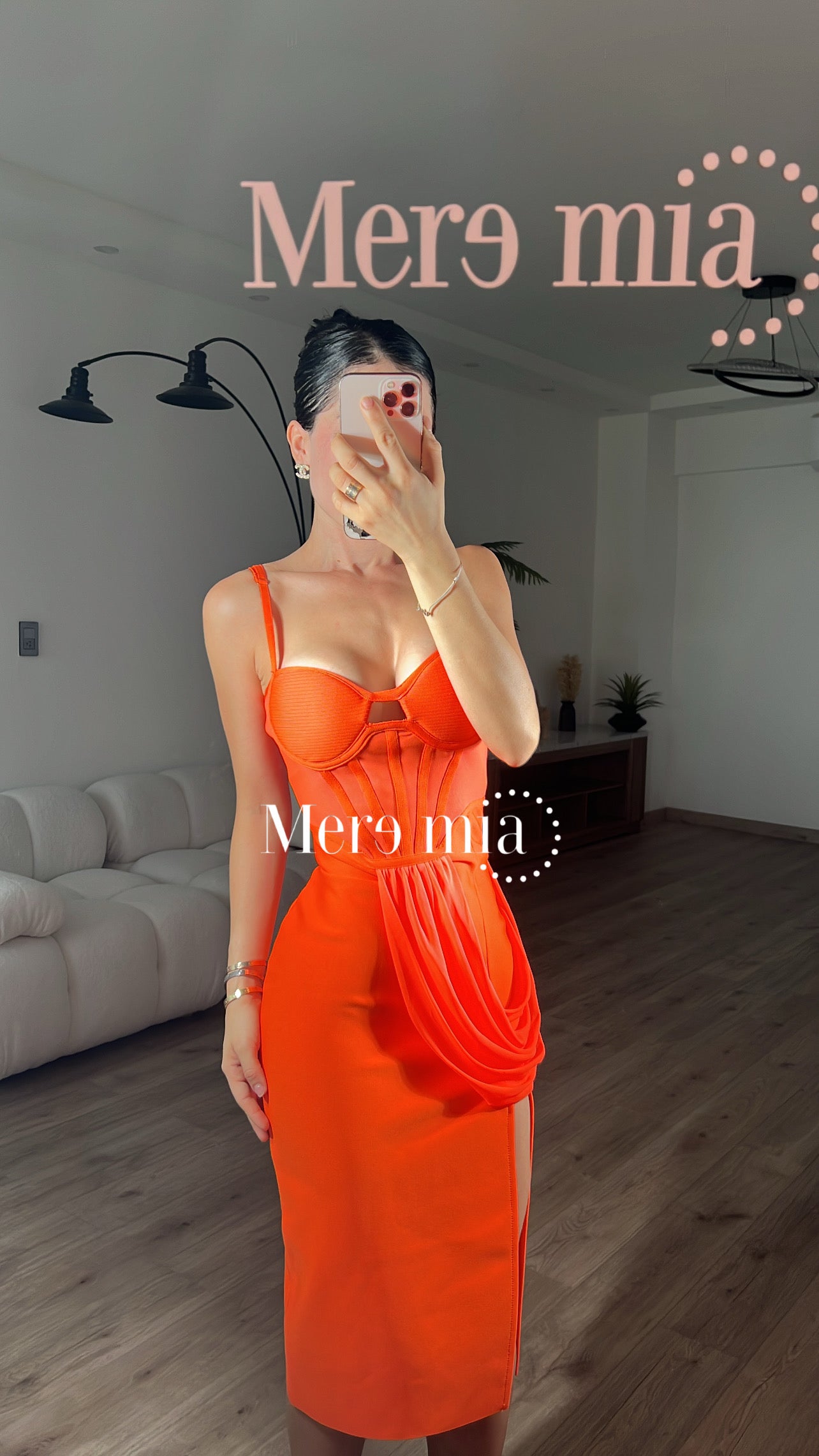 Vestido naranja copas tul fosfo