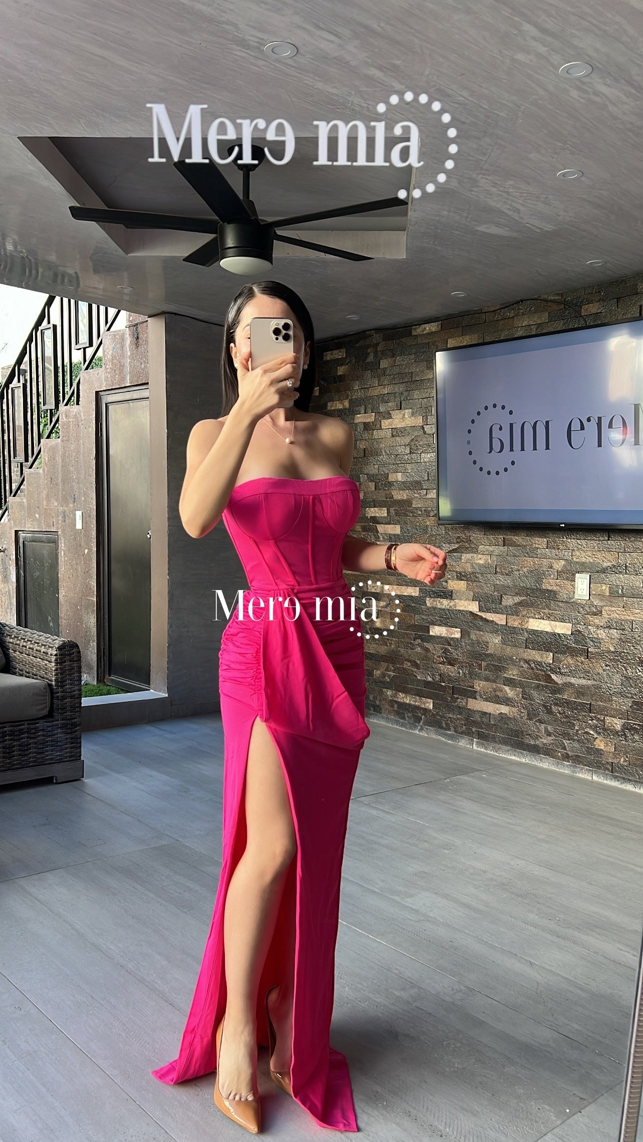 Vestido rosa largo copas strapp