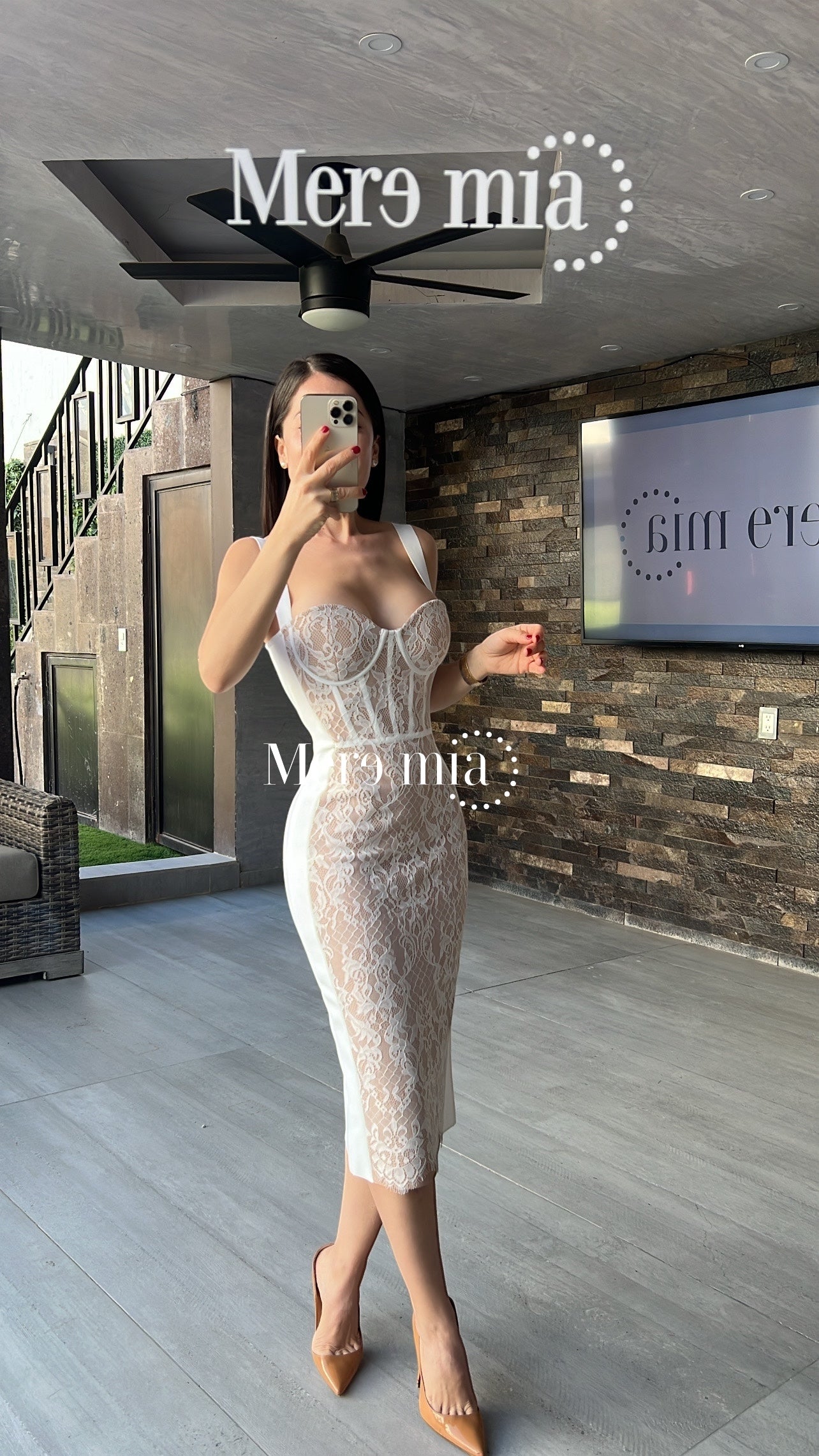 Vestido encaje nude blanco