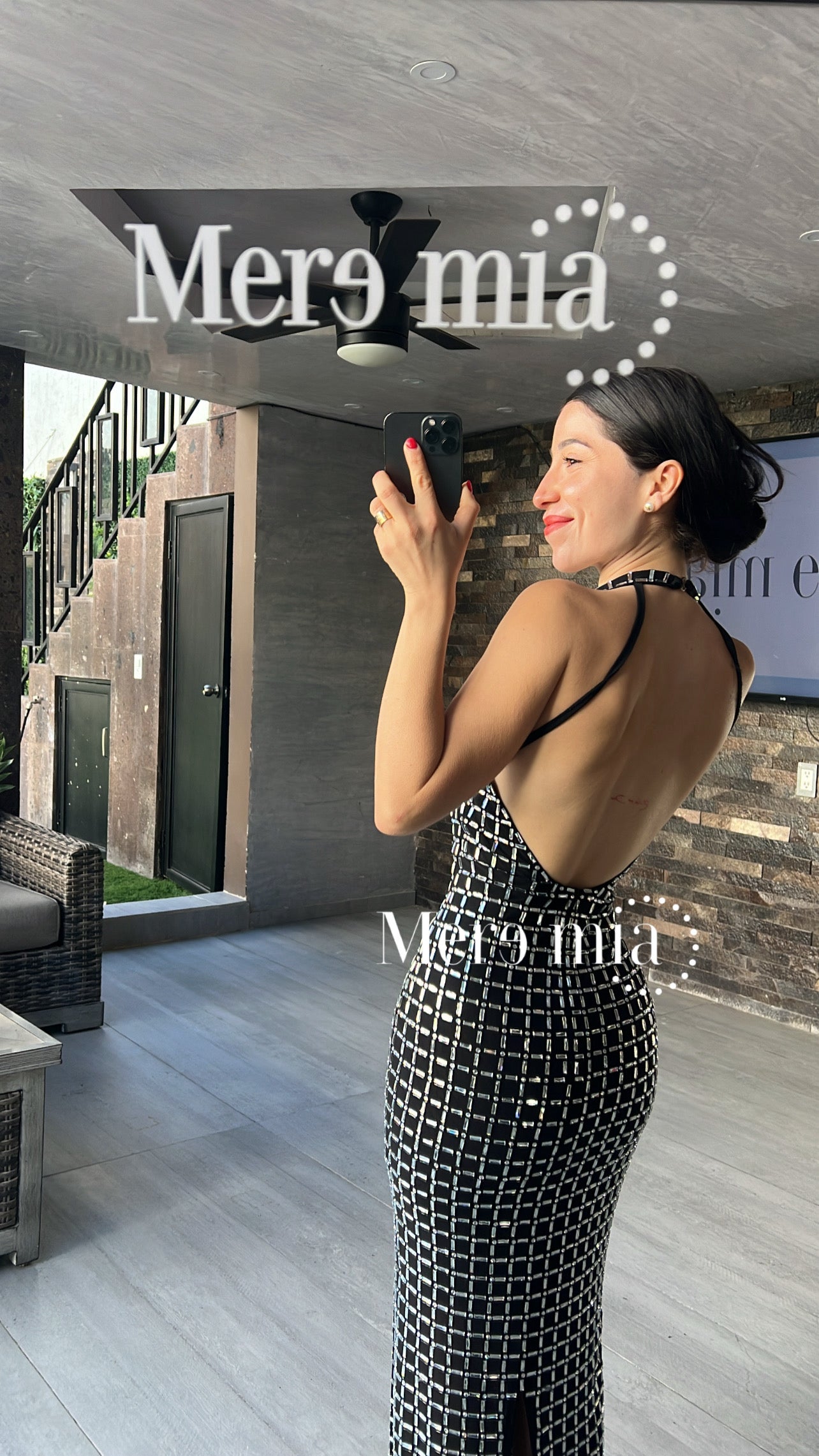 Vestido negro halter plata V