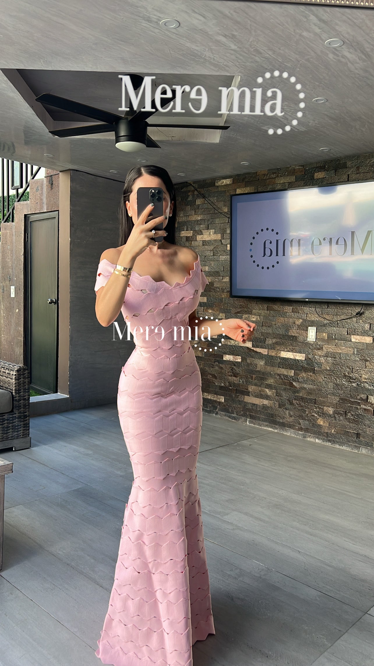 Vestido rosa ruff largo