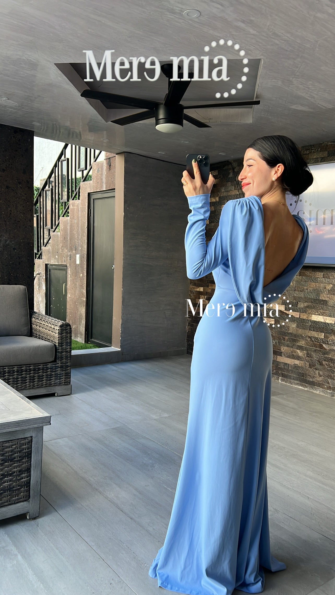 Vestido azul espalda olan