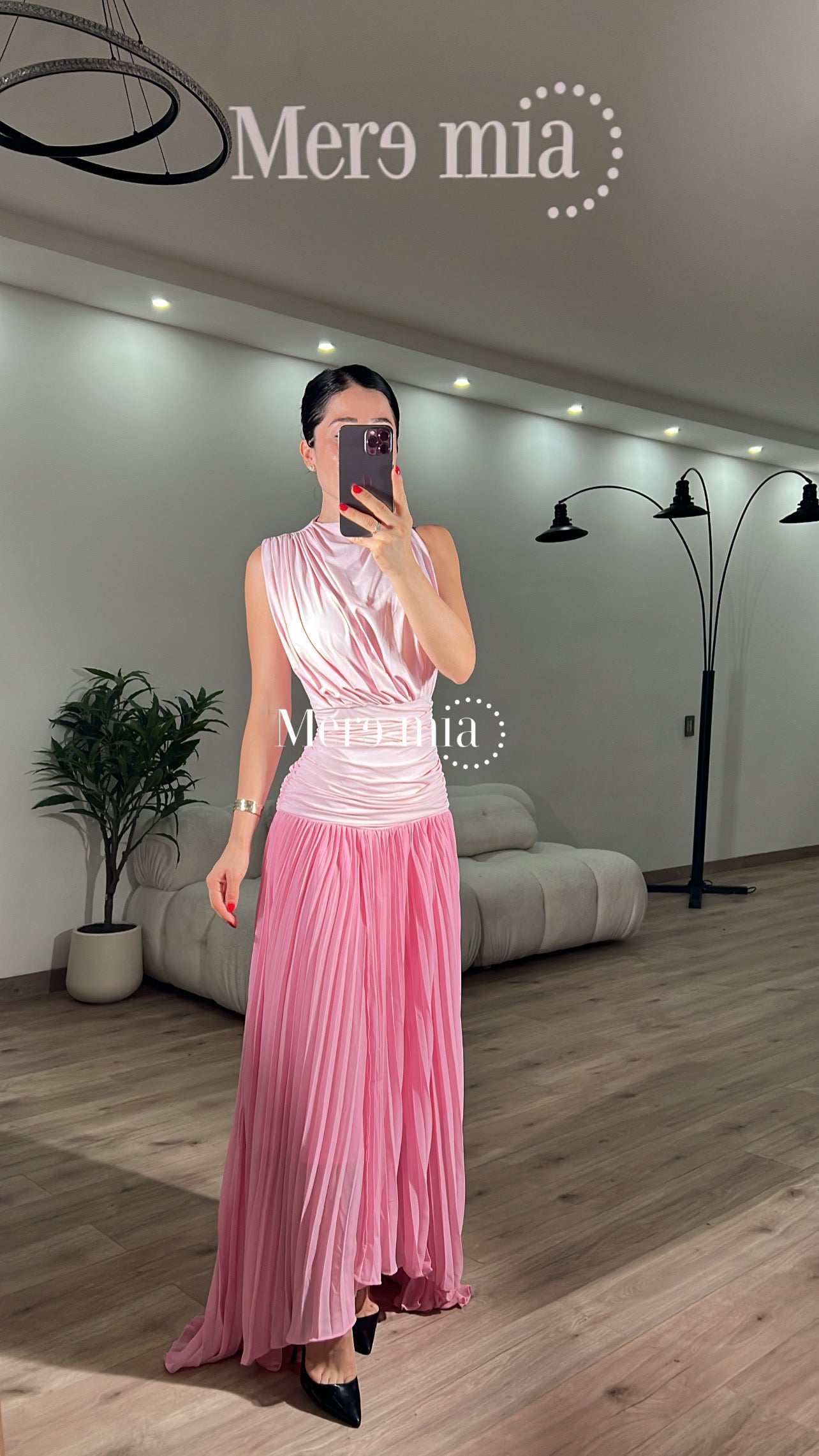 Vestido drapeado plisado cint