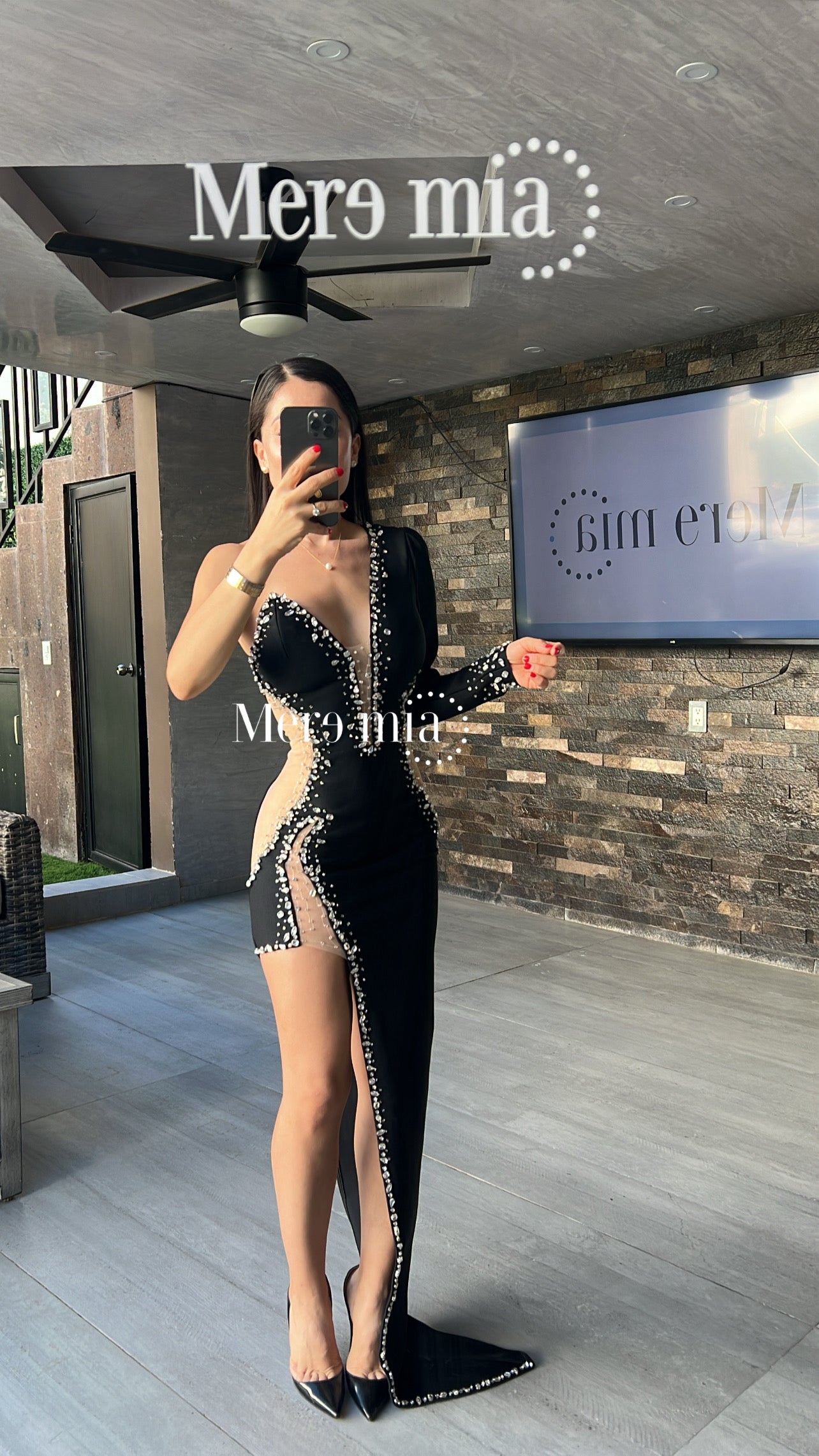 Vestido negro apl malla