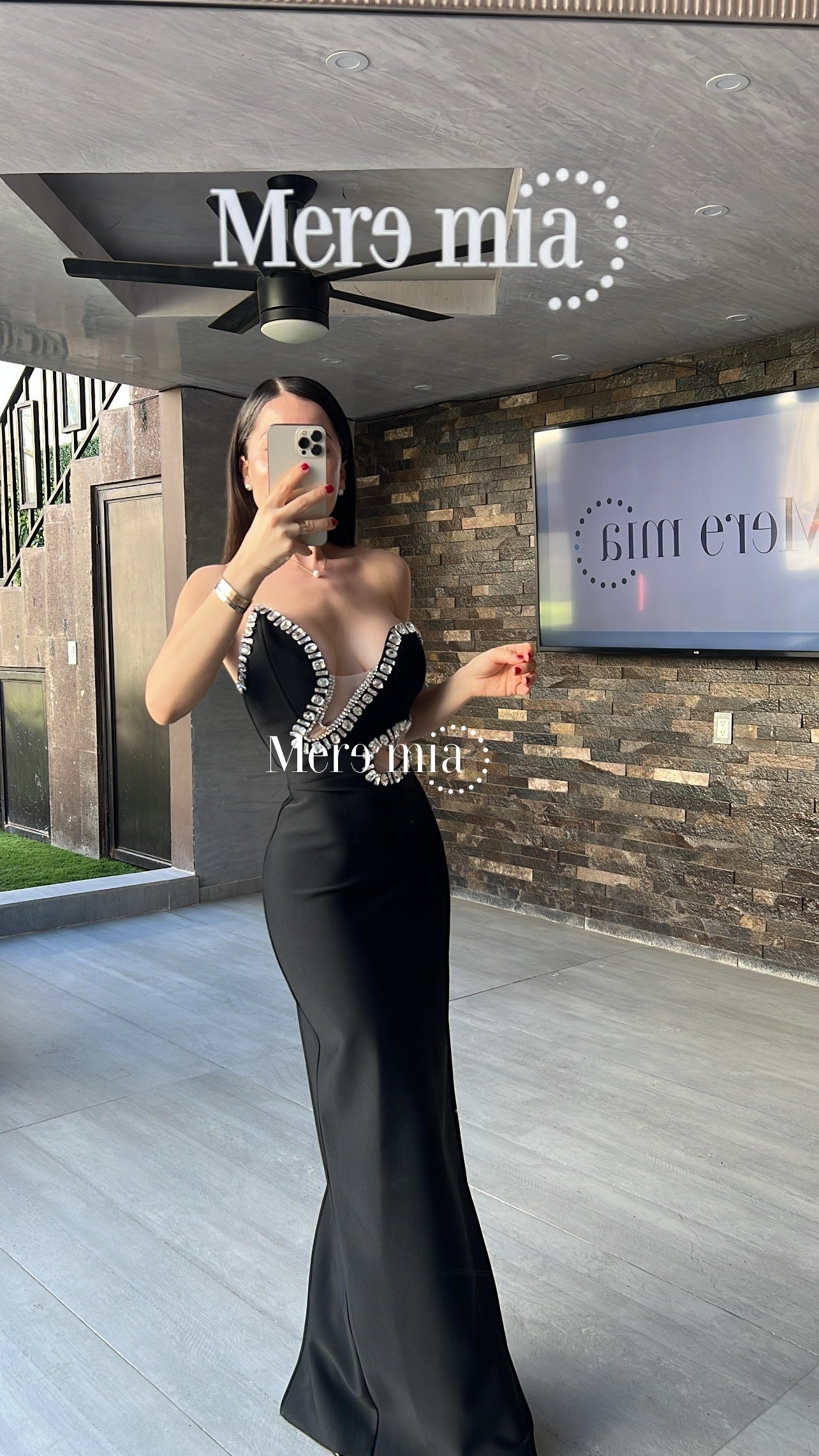 Vestido negro malla plata