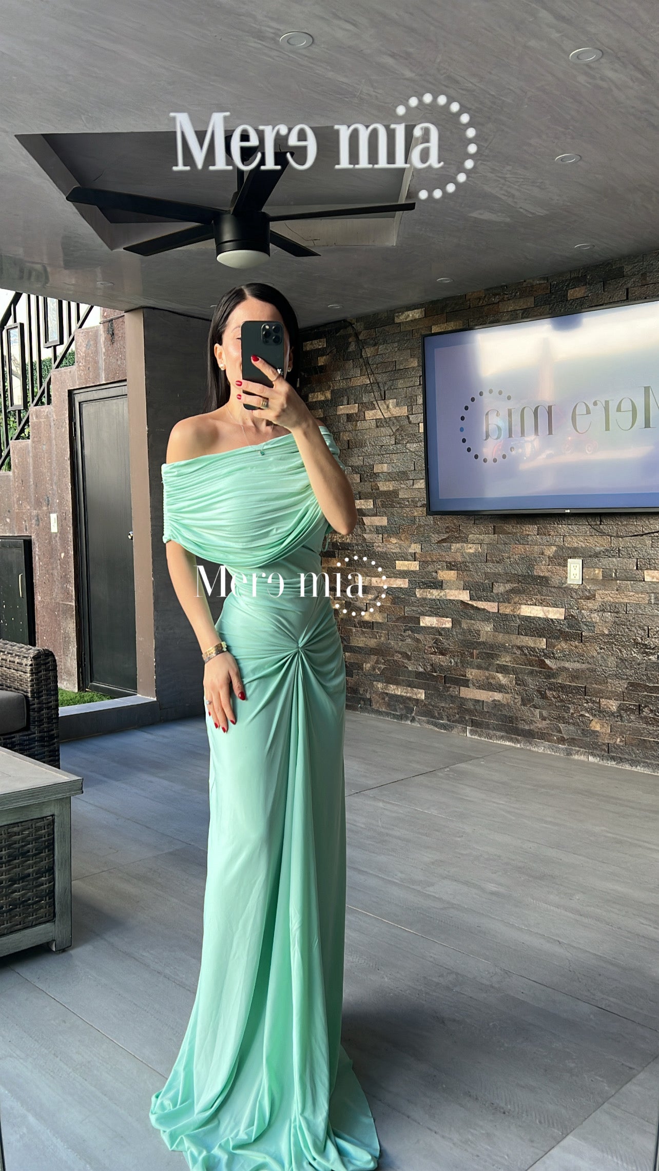 Vestido menta plisado nudo