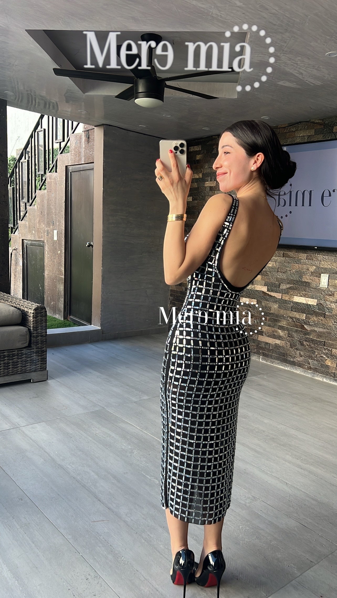 Vestido tinto apl cuadros plata