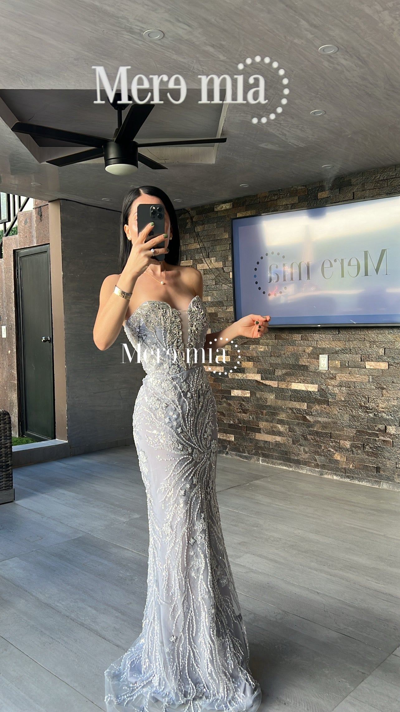 Vestido plata escote malla lent