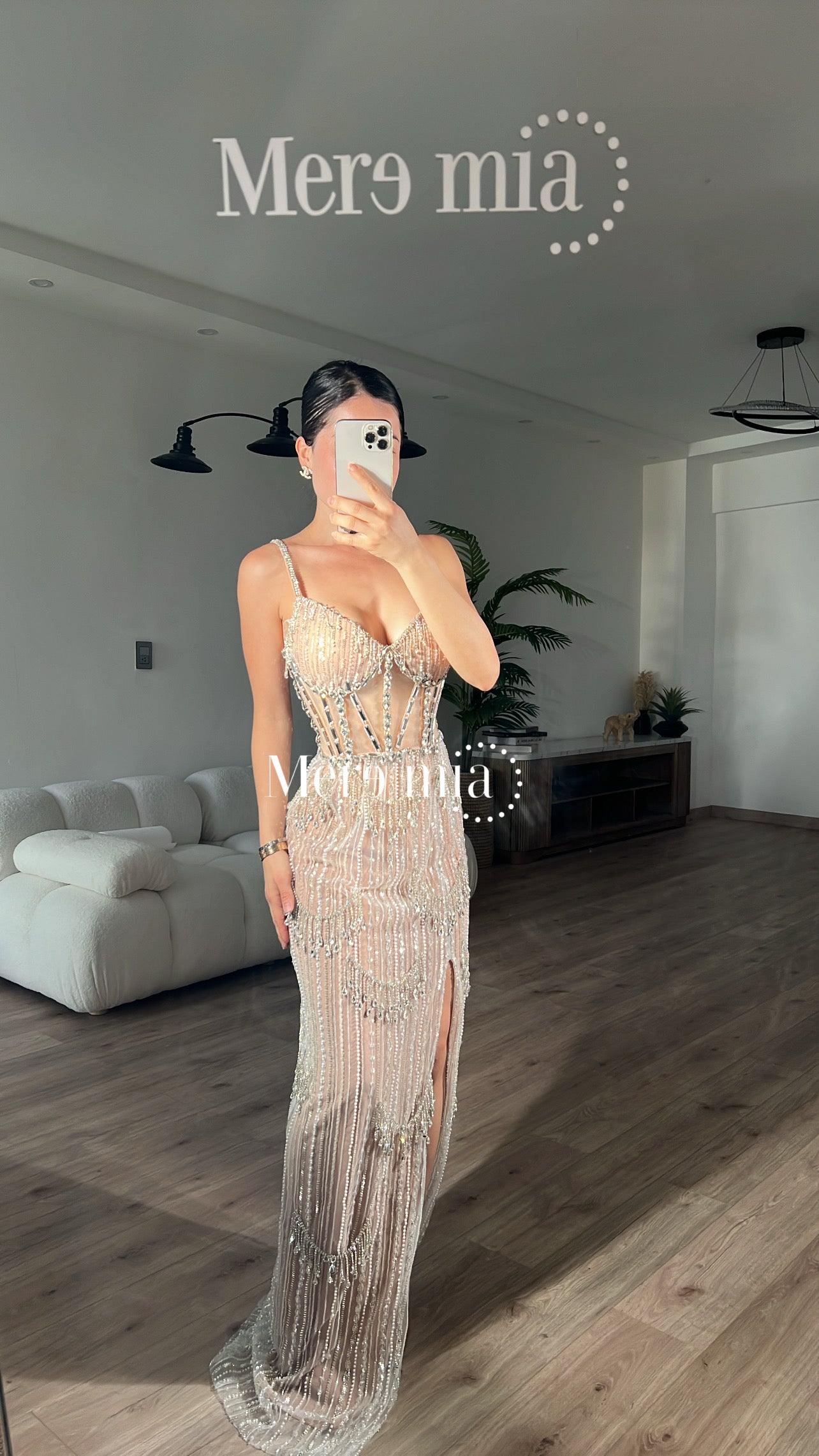 Vestido nude plata largo