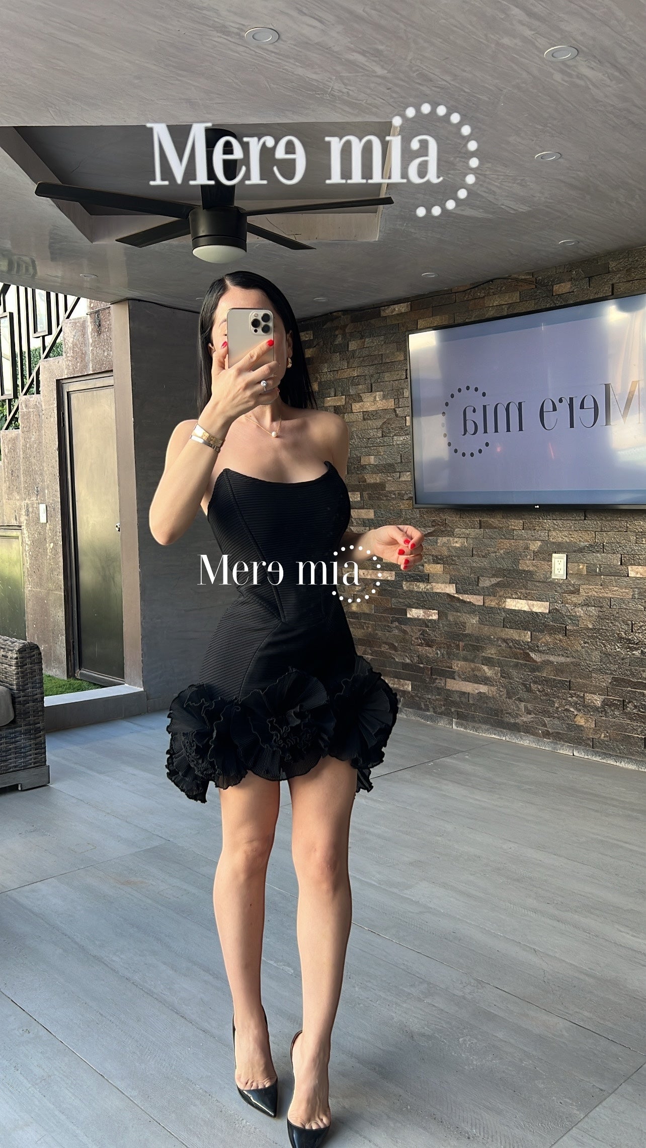 Vestido negro rayado flores