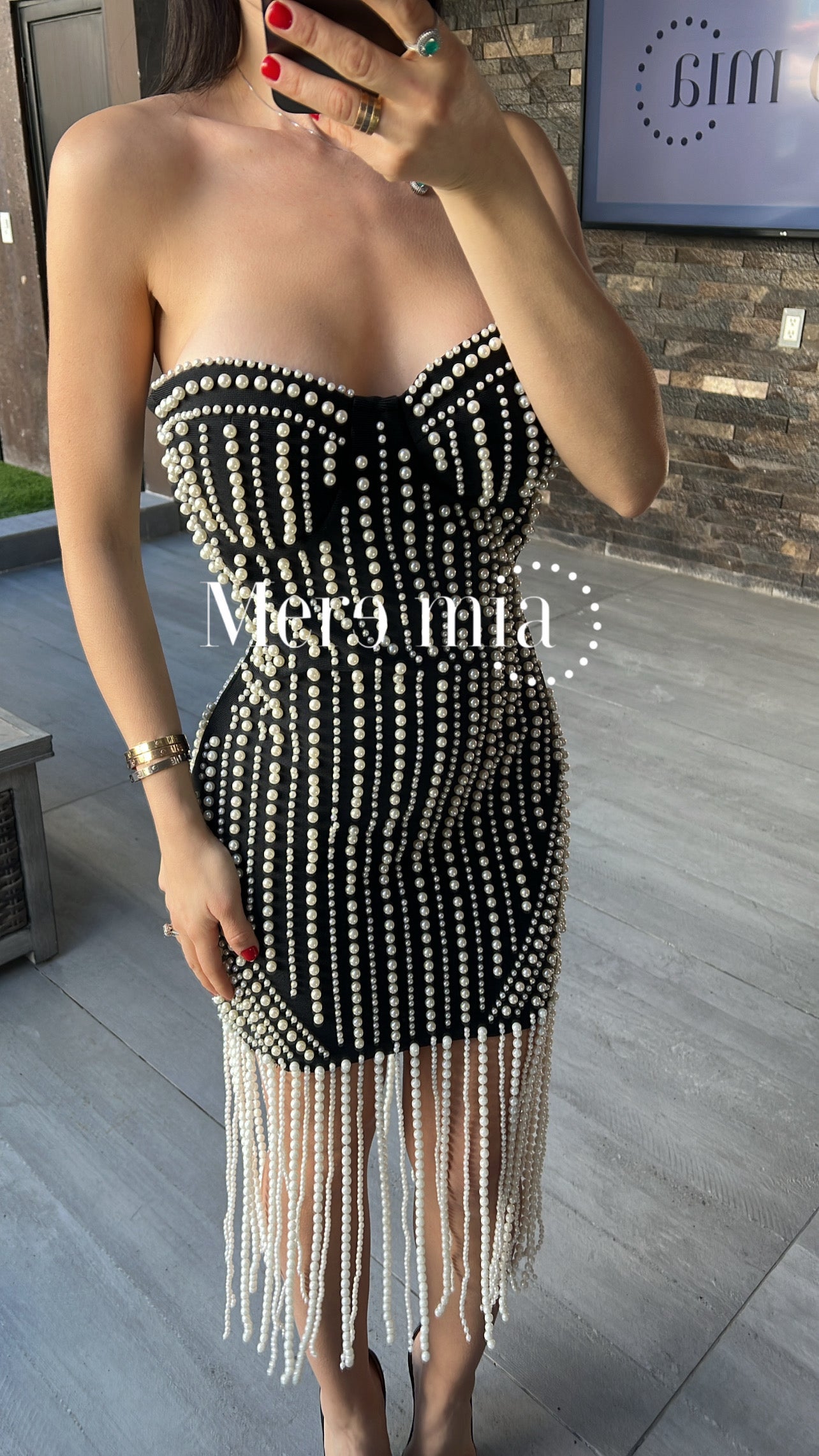 Vestido negro perlas