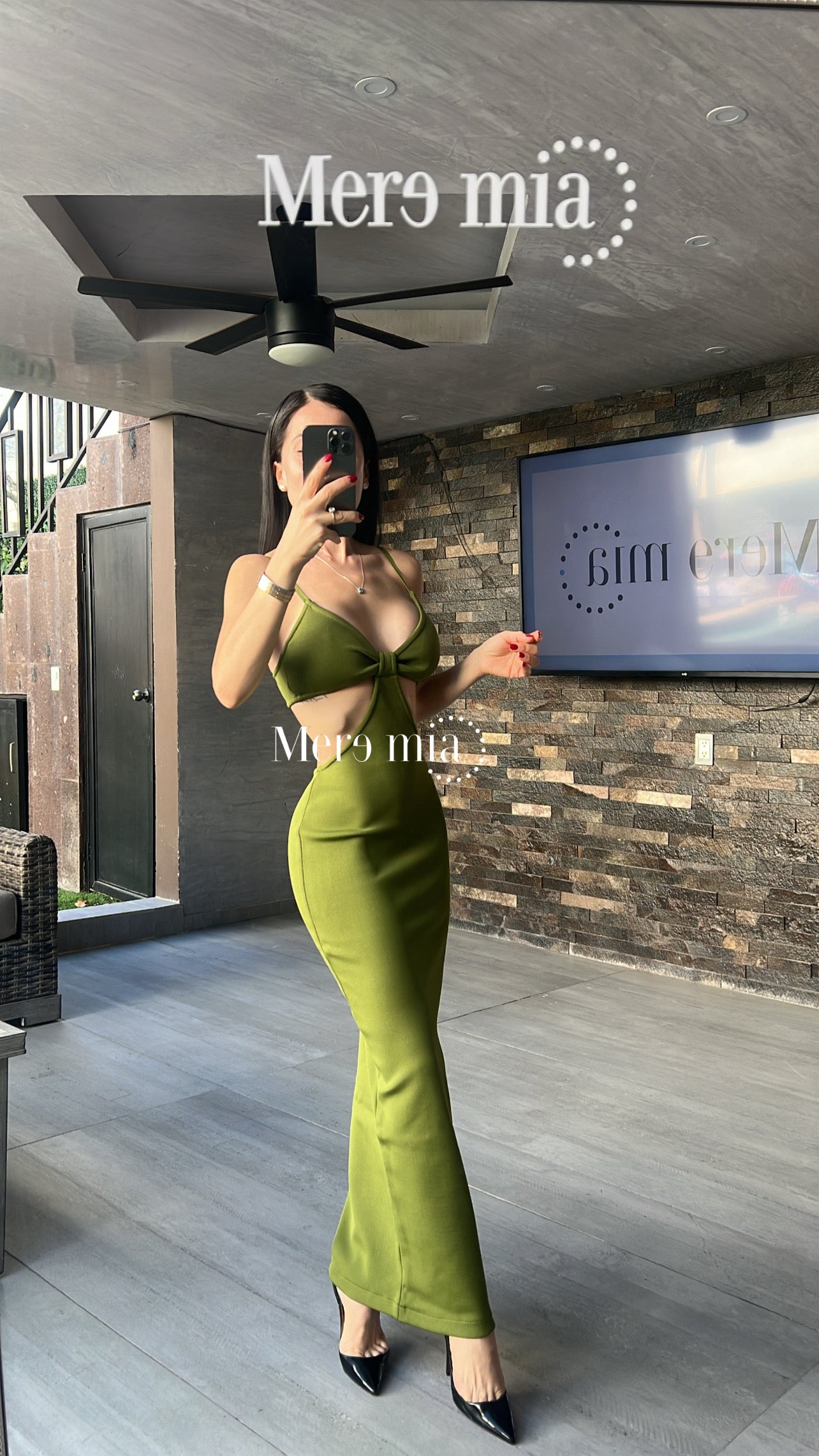 Vestido verdec abert cintura